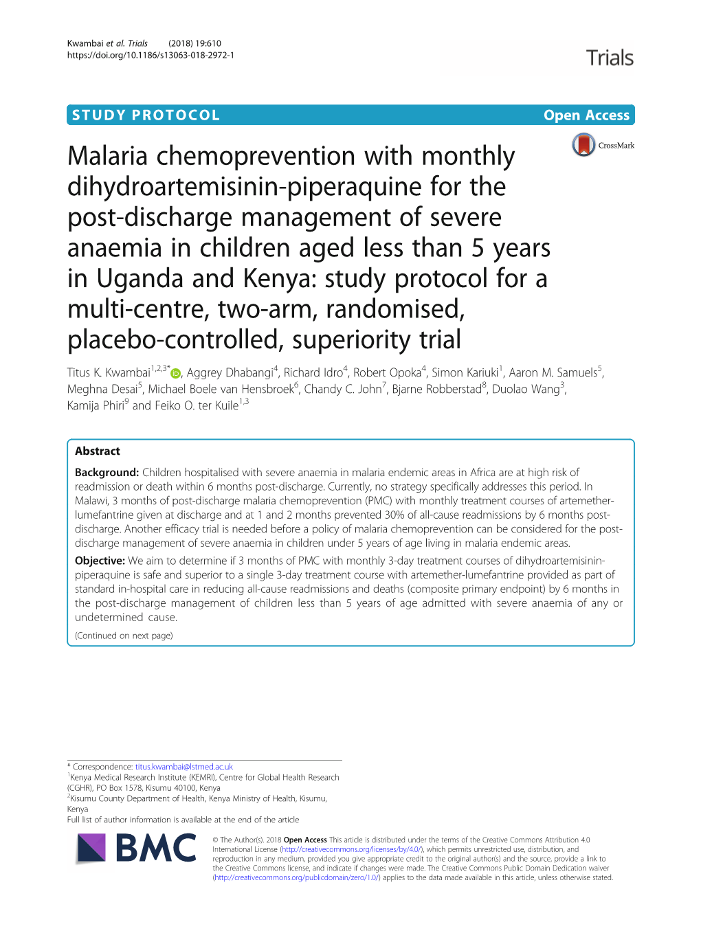 Malaria Chemoprevention with Monthly Dihydroartemisinin