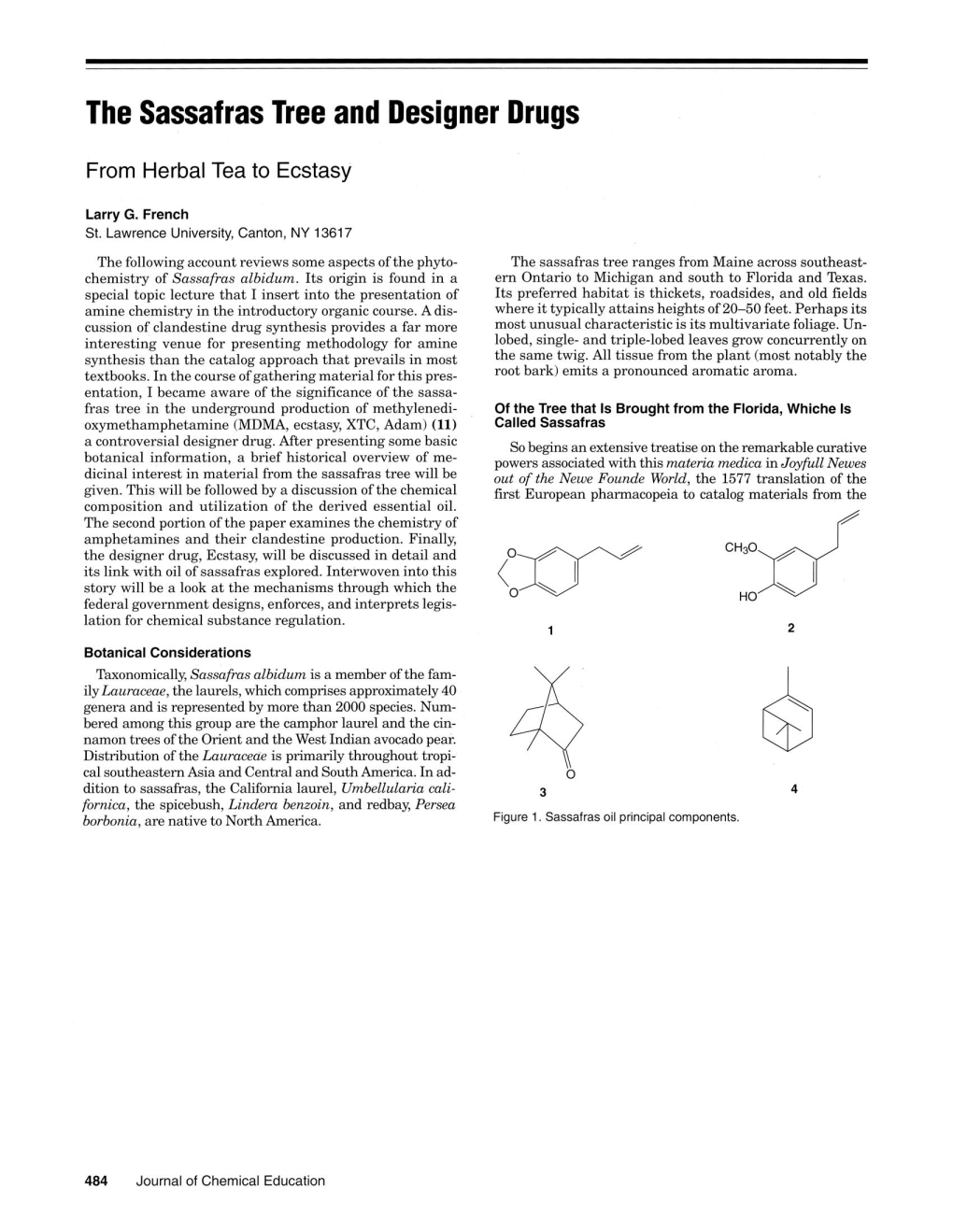 The Sassafras Tree and Designer Drugs: from Herbal Tea to Ecstasy