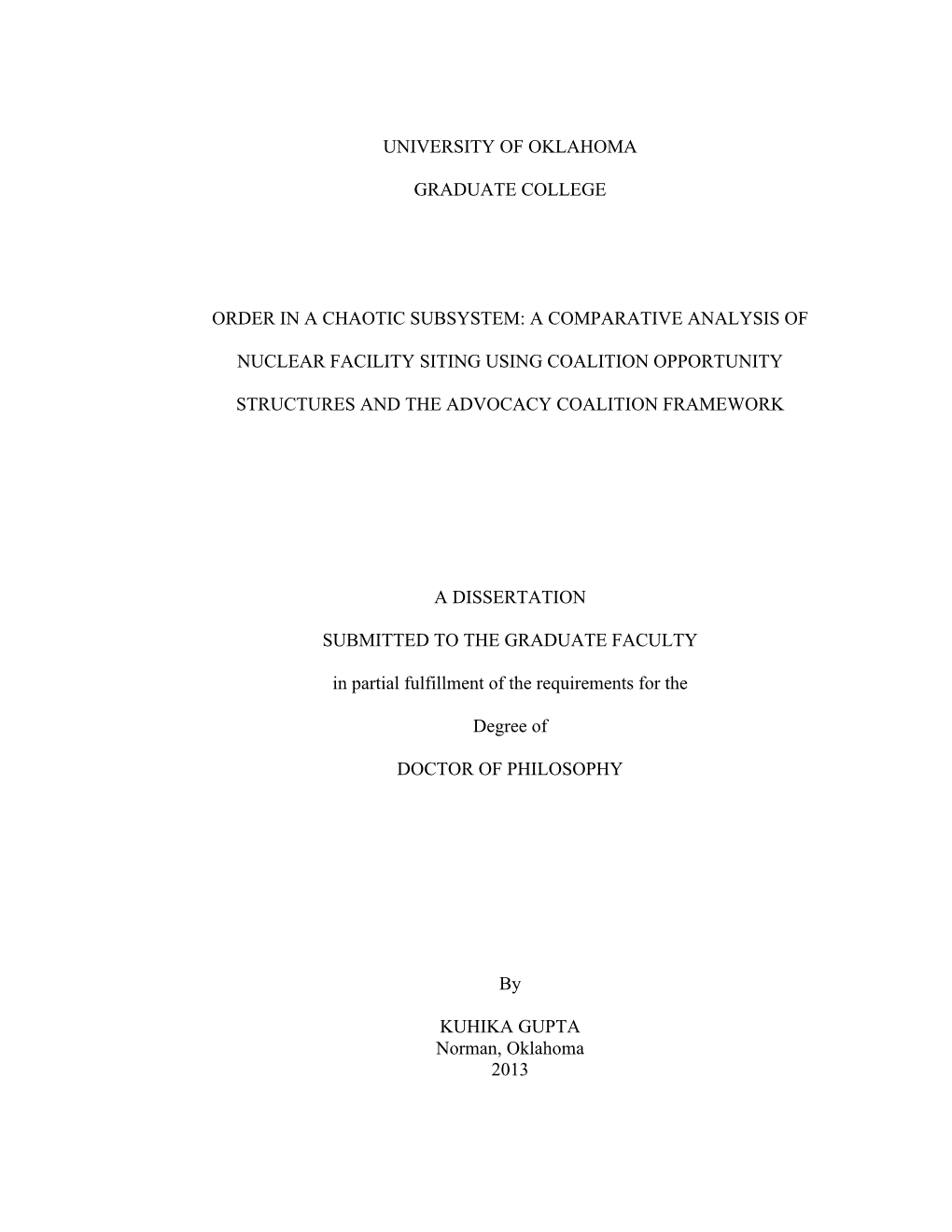 A Comparative Analysis of Nuclear Facility Siting Using Coalition Opportunity Structures and the Advocacy Coalition Framework