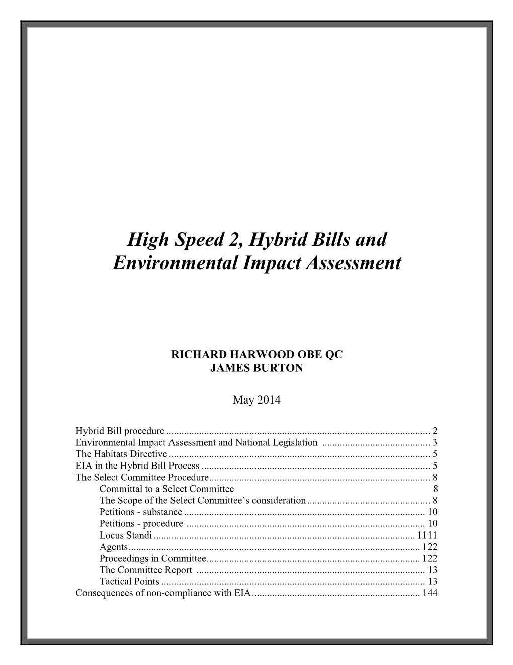 High Speed 2, Hybrid Bills and Environmental Impact Assessment