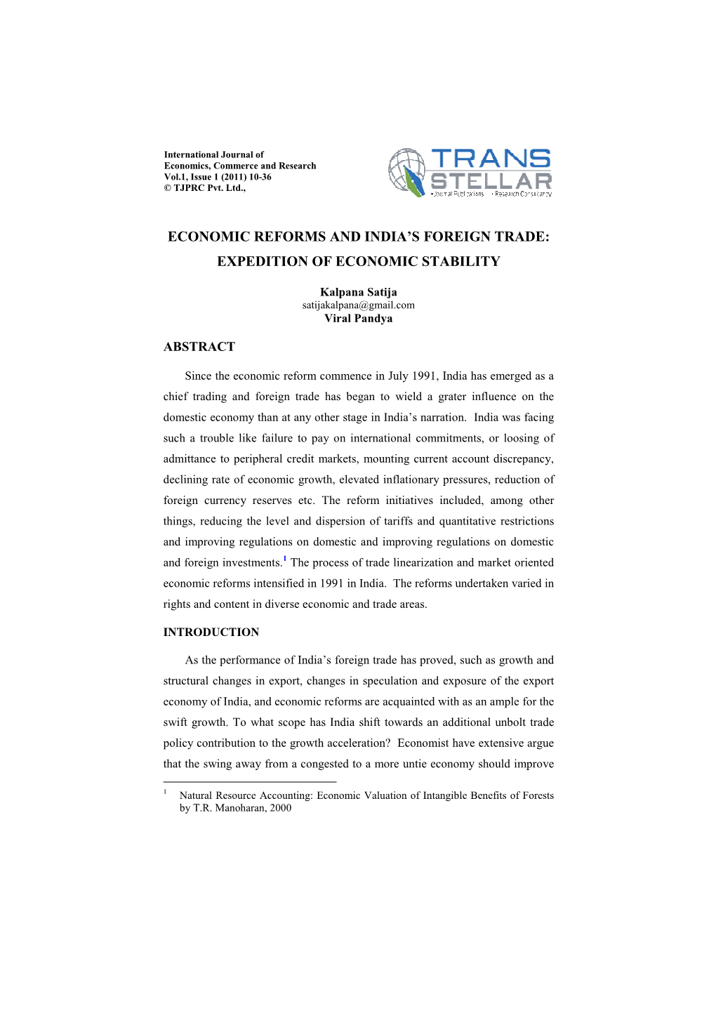 Economic Reforms and Foreign Trade in India --Viral Pandya and Kalp