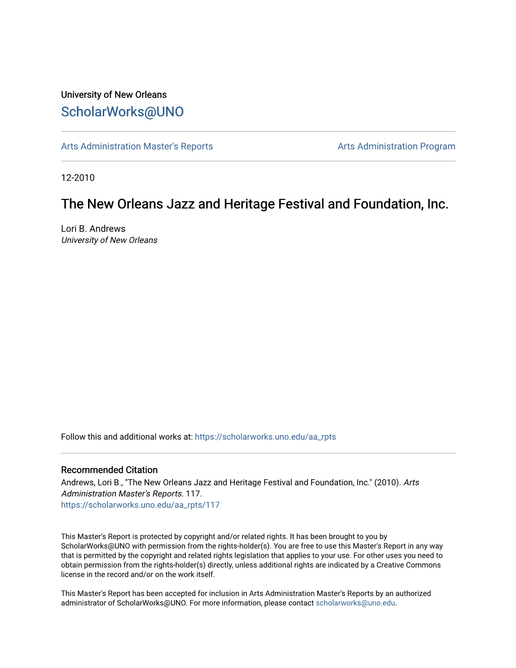 The New Orleans Jazz and Heritage Festival and Foundation, Inc