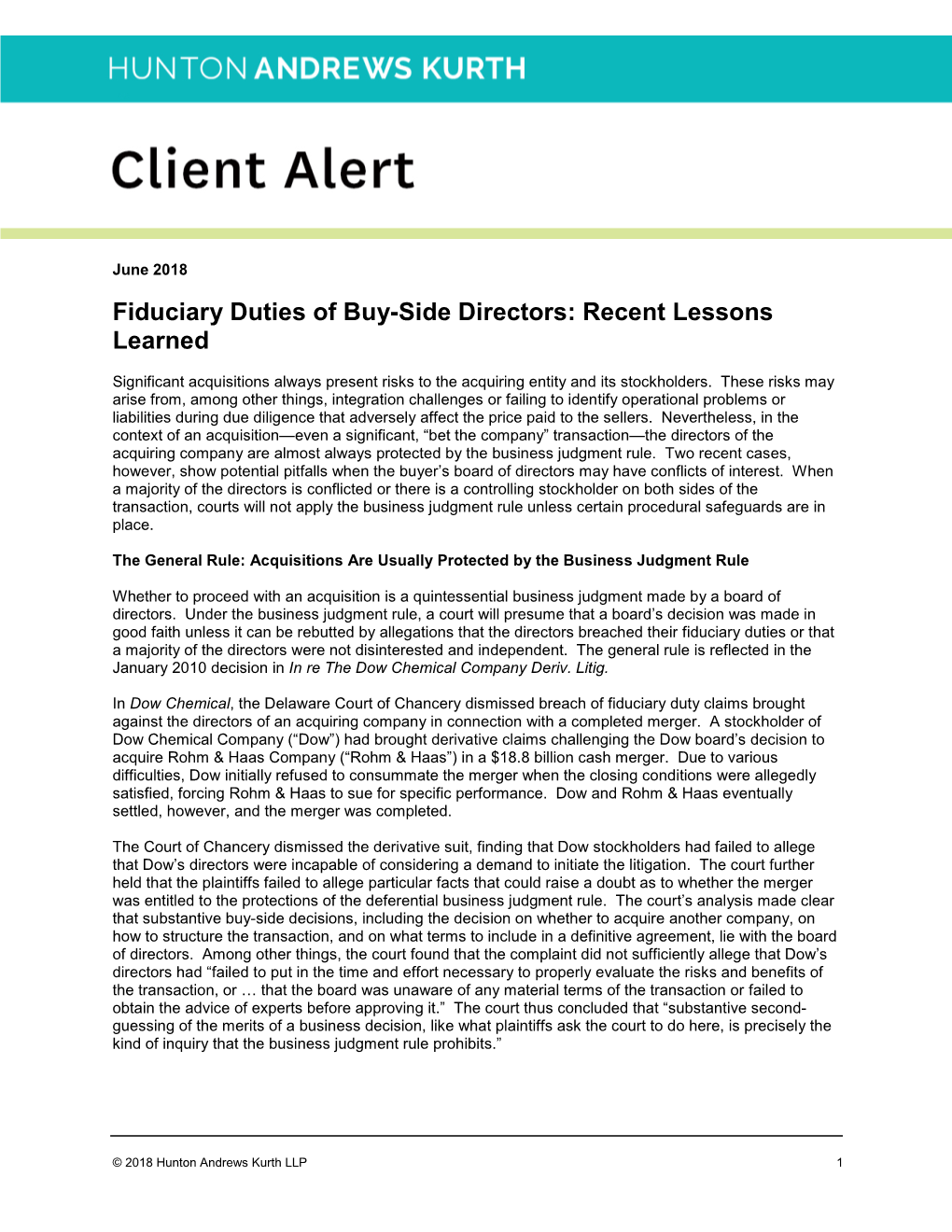 Fiduciary Duties of Buy-Side Directors: Recent Lessons Learned