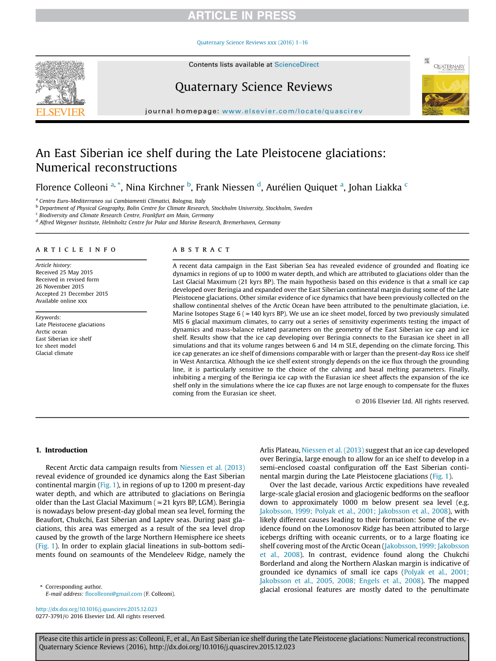 An East Siberian Ice Shelf During the Late Pleistocene Glaciations: Numerical Reconstructions