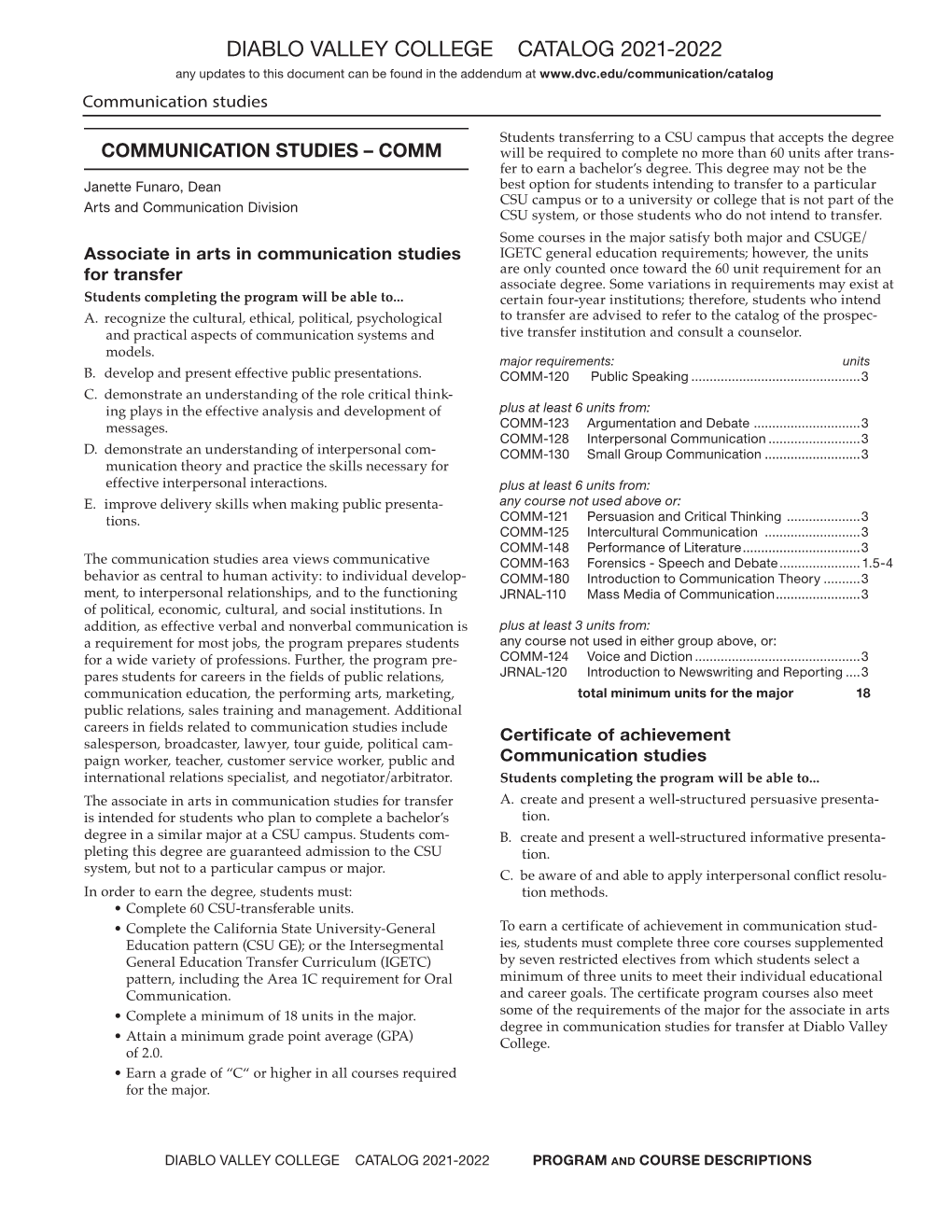 Communication Studies Catalog Information