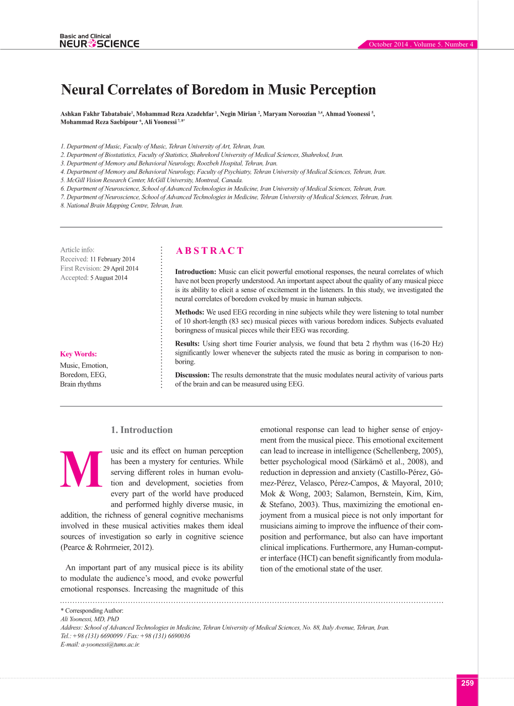 Neural Correlates of Boredom in Music Perception