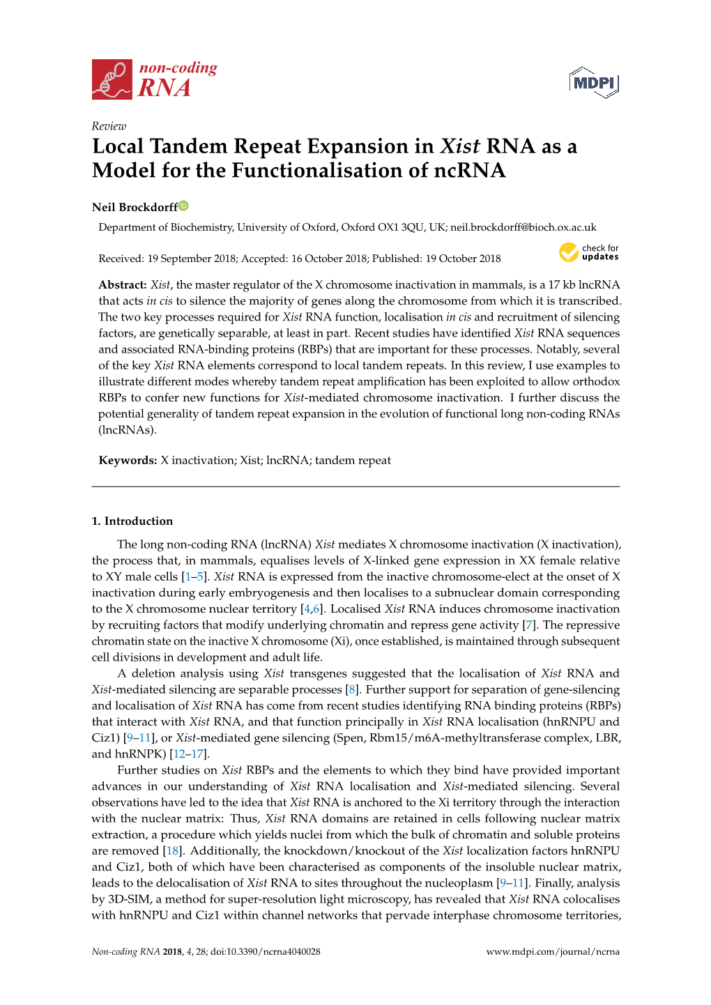 Local Tandem Repeat Expansion in Xist RNA As a Model for the Functionalisation of Ncrna