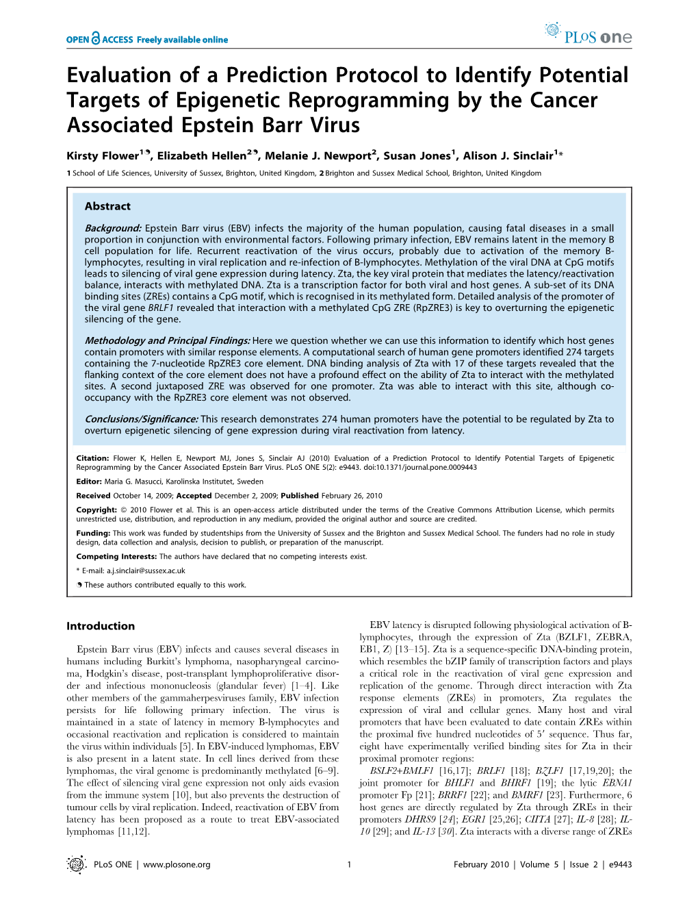 Evaluation of a Prediction Protocol to Identify Potential Targets of Epigenetic Reprogramming by the Cancer Associated Epstein Barr Virus