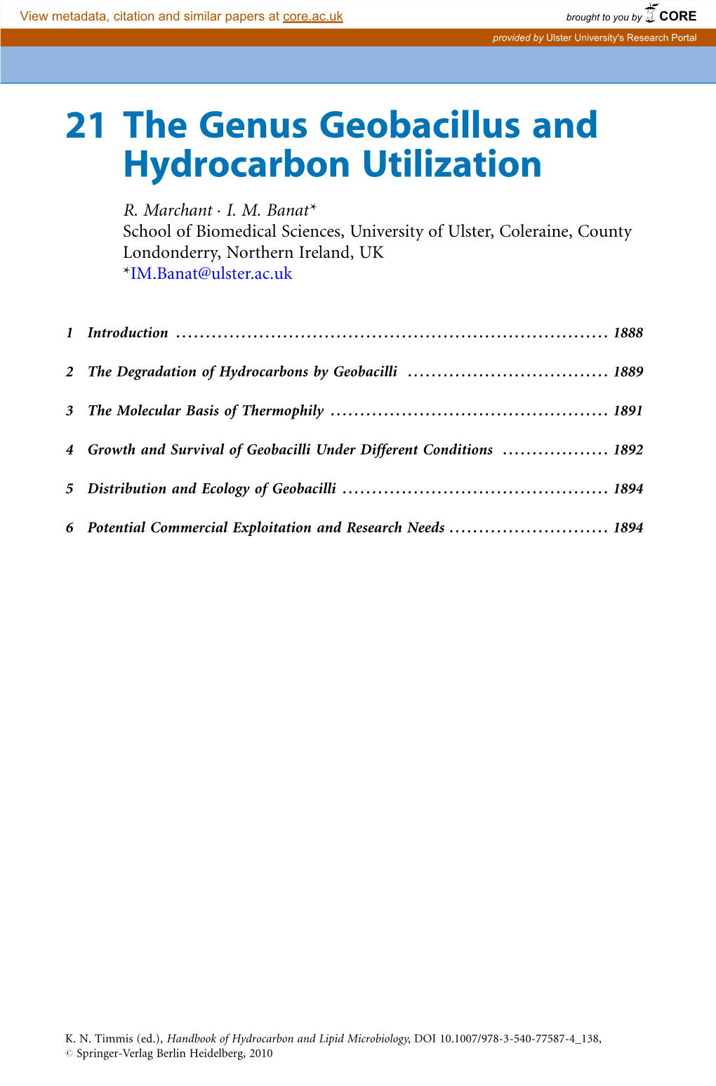 Geobacillus and Hydrocarbon Utilization R