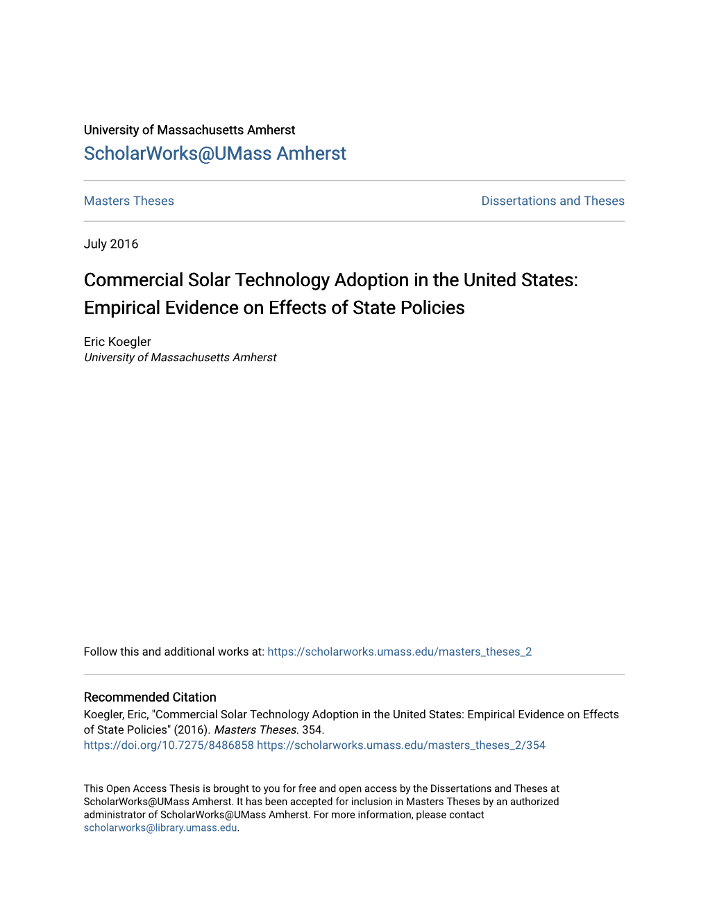 Commercial Solar Technology Adoption in the United States: Empirical Evidence on Effects of State Policies