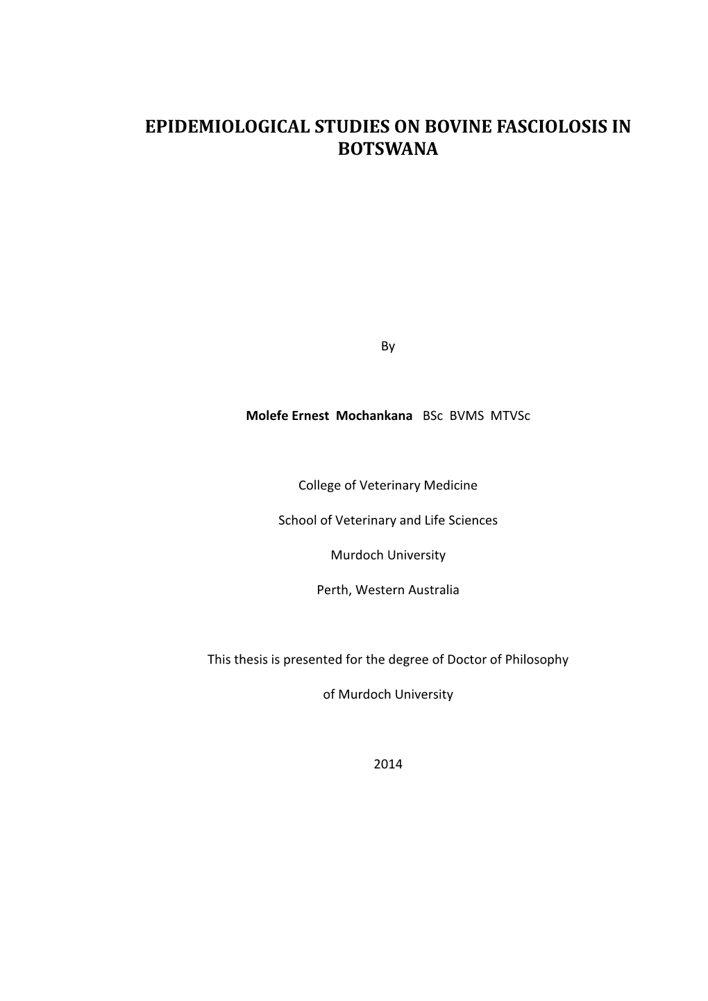 Epidemiological Studies on Bovine Fasciolosis in Botswana