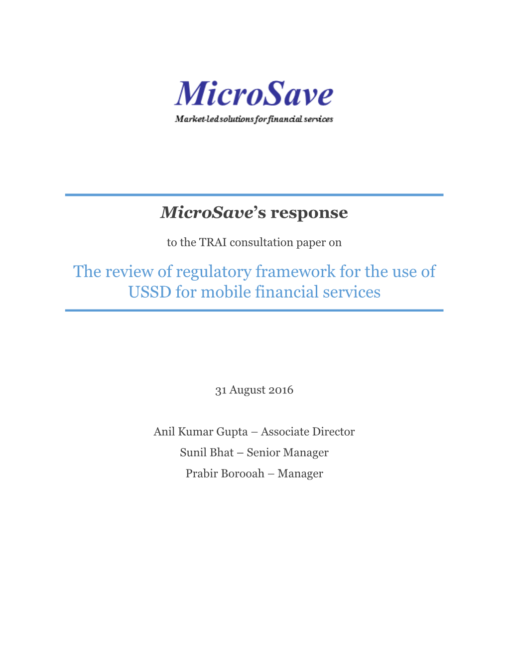 Microsave's Response to TRAI'sconsultation Paper on The