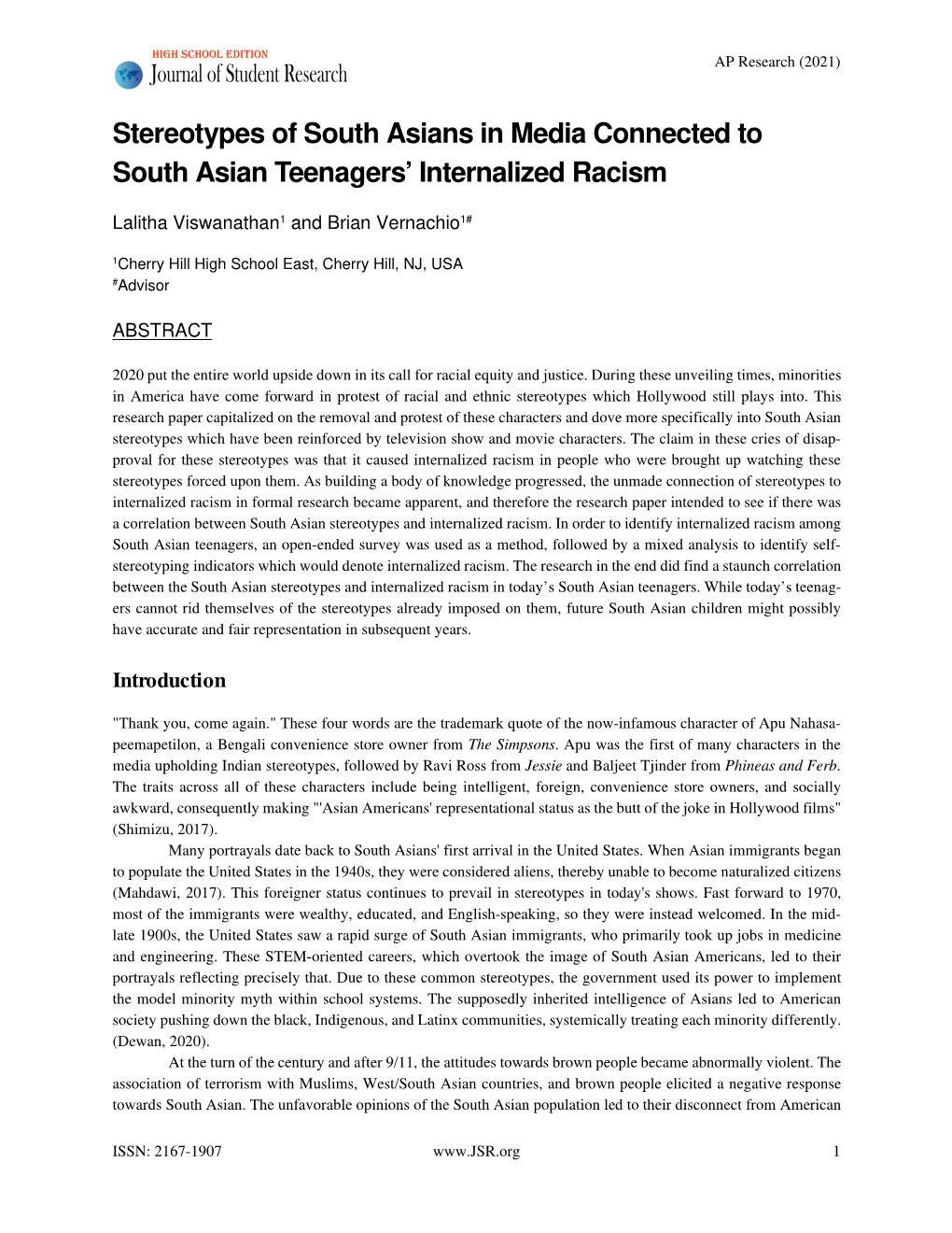 1707 Stereotypes of South Asians in Media Connected to South Asian