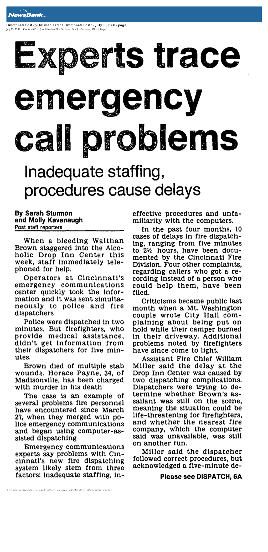 Cincinnati Post.) - July 15, 1988 - Page 1 July 15, 1988 | Cincinnati Post (Published As the Cincinnati Post.) | Cincinnati, Ohio | Page 1