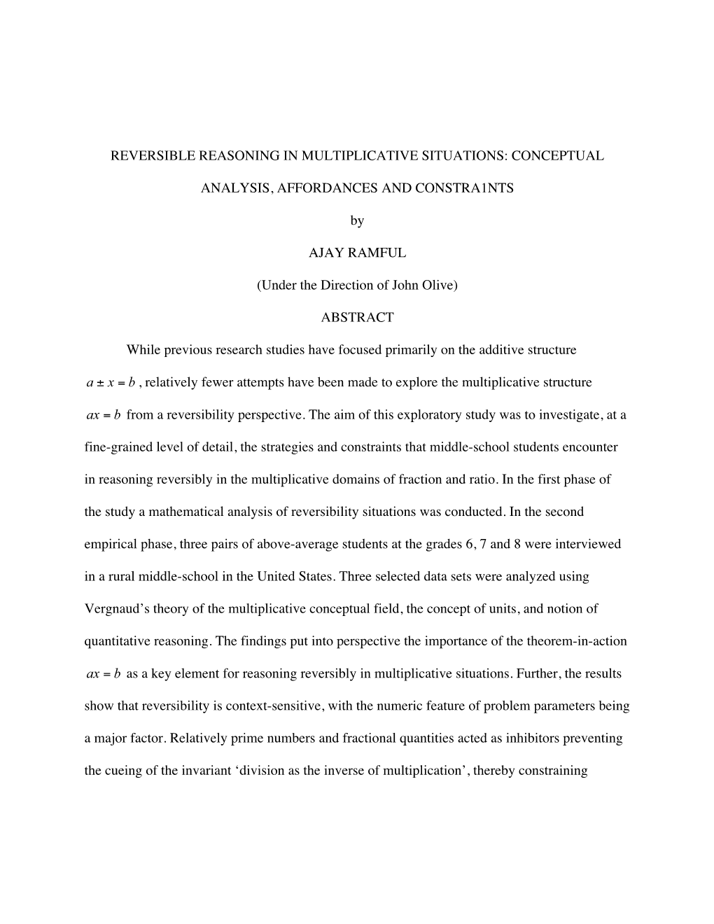 Reversible Reasoning in Multiplicative Situations: Conceptual