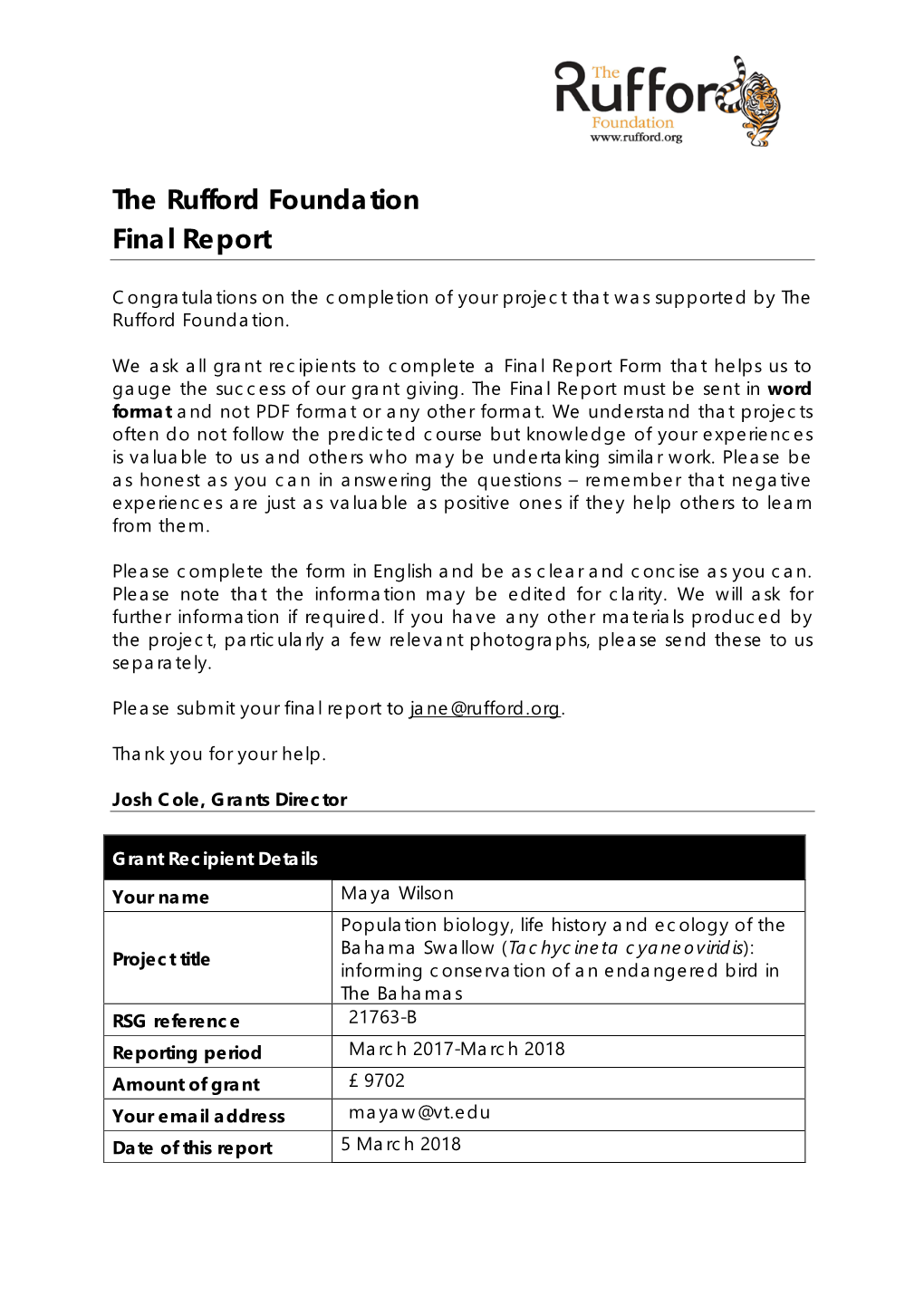 The Rufford Foundation Final Report