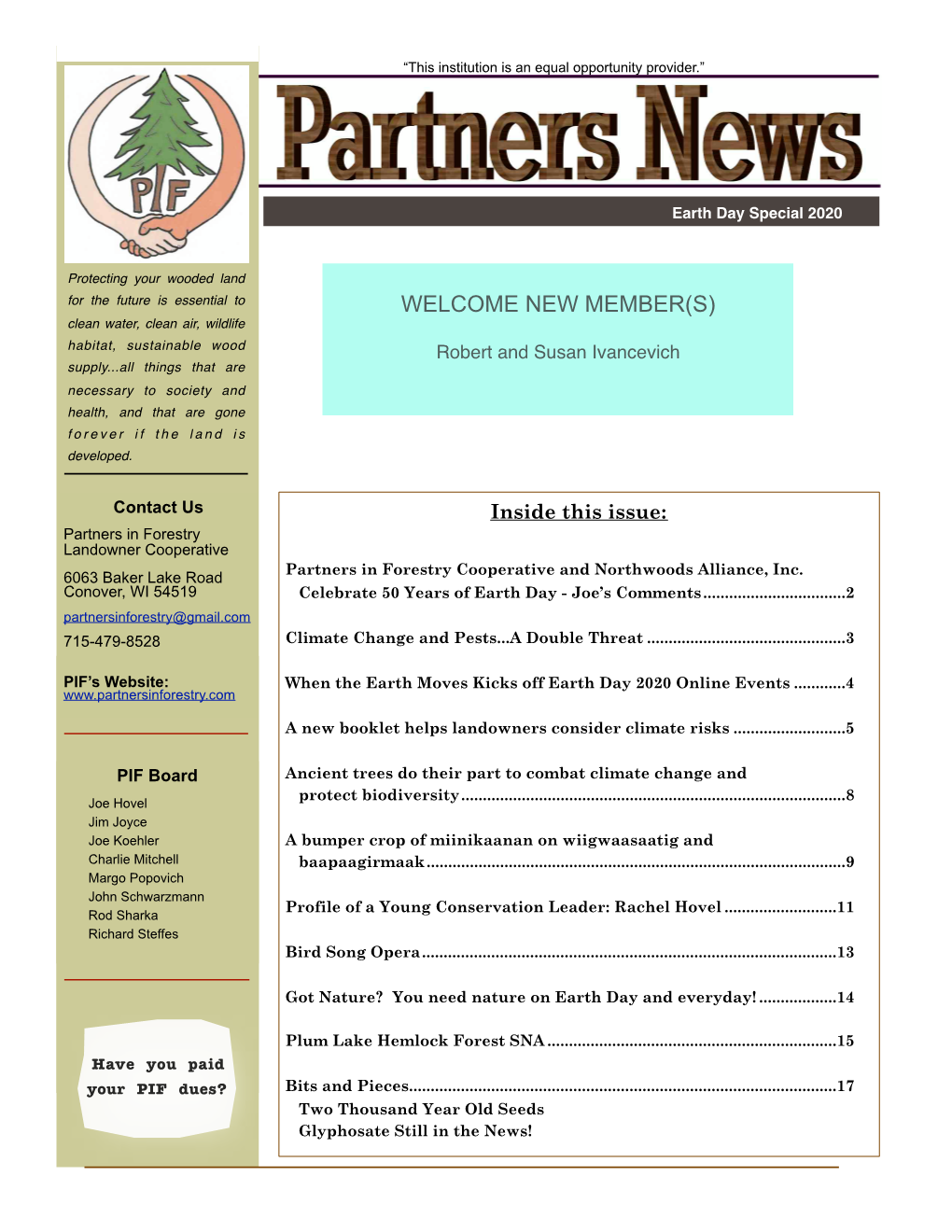 04-2020 Pif Earth Day Special Newsletter