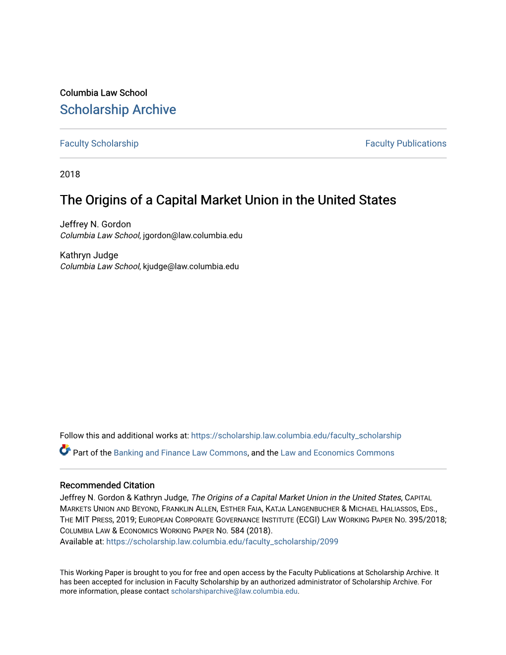 The Origins of a Capital Market Union in the United States