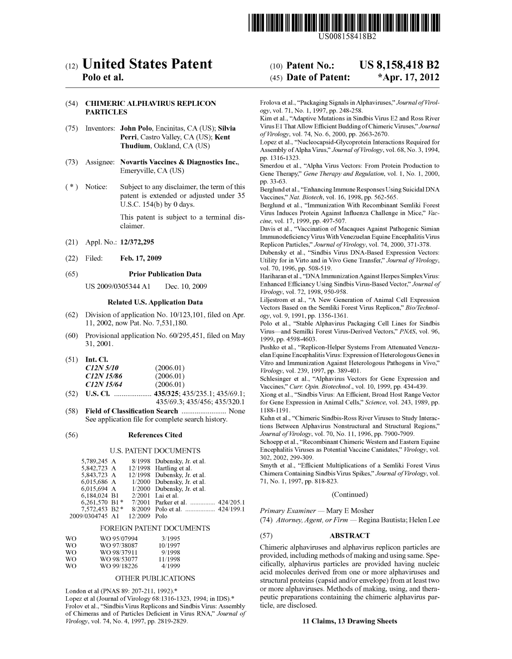 (12) United States Patent (10) Patent No.: US 8,158,418 B2 Polo Et Al