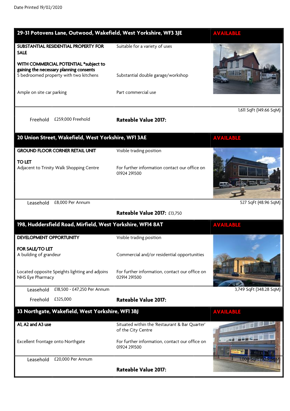 29-31 Potovens Lane, Outwood, Wakefield, West Yorkshire, WF3 3JE AVAILABLE Rateable Value 2017