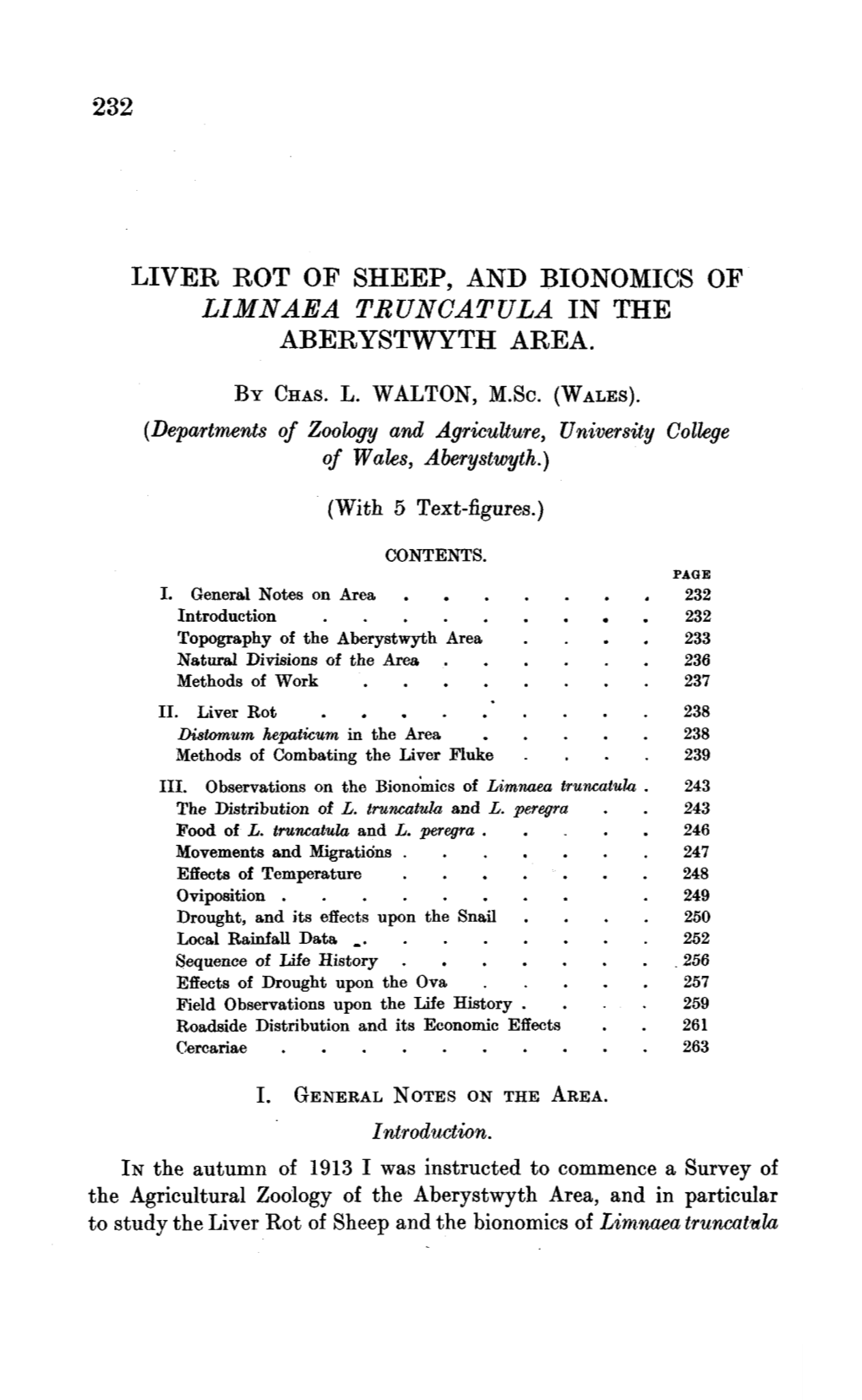 Liver Rot of Sheep, and Bionomics of Limnaea Truncatula in The