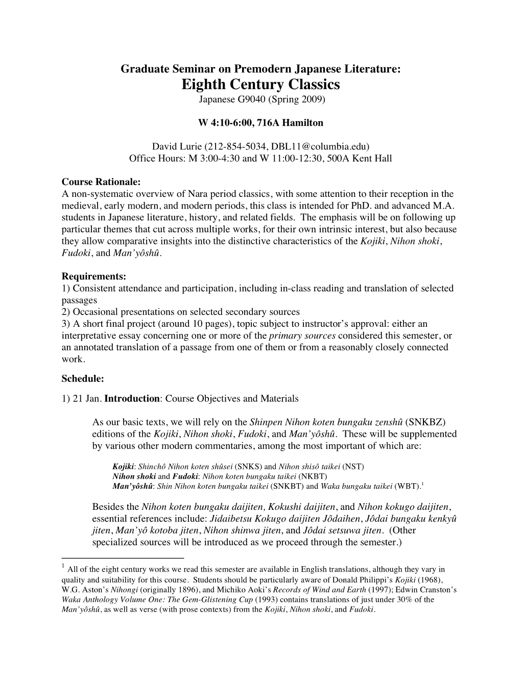 Eighth Century Classics Japanese G9040 (Spring 2009)