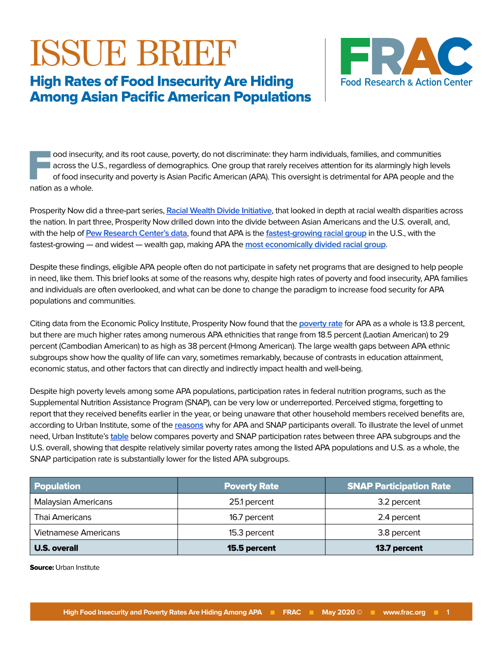 ISSUE BRIEF High Rates of Food Insecurity Are Hiding Among Asian Pacific American Populations