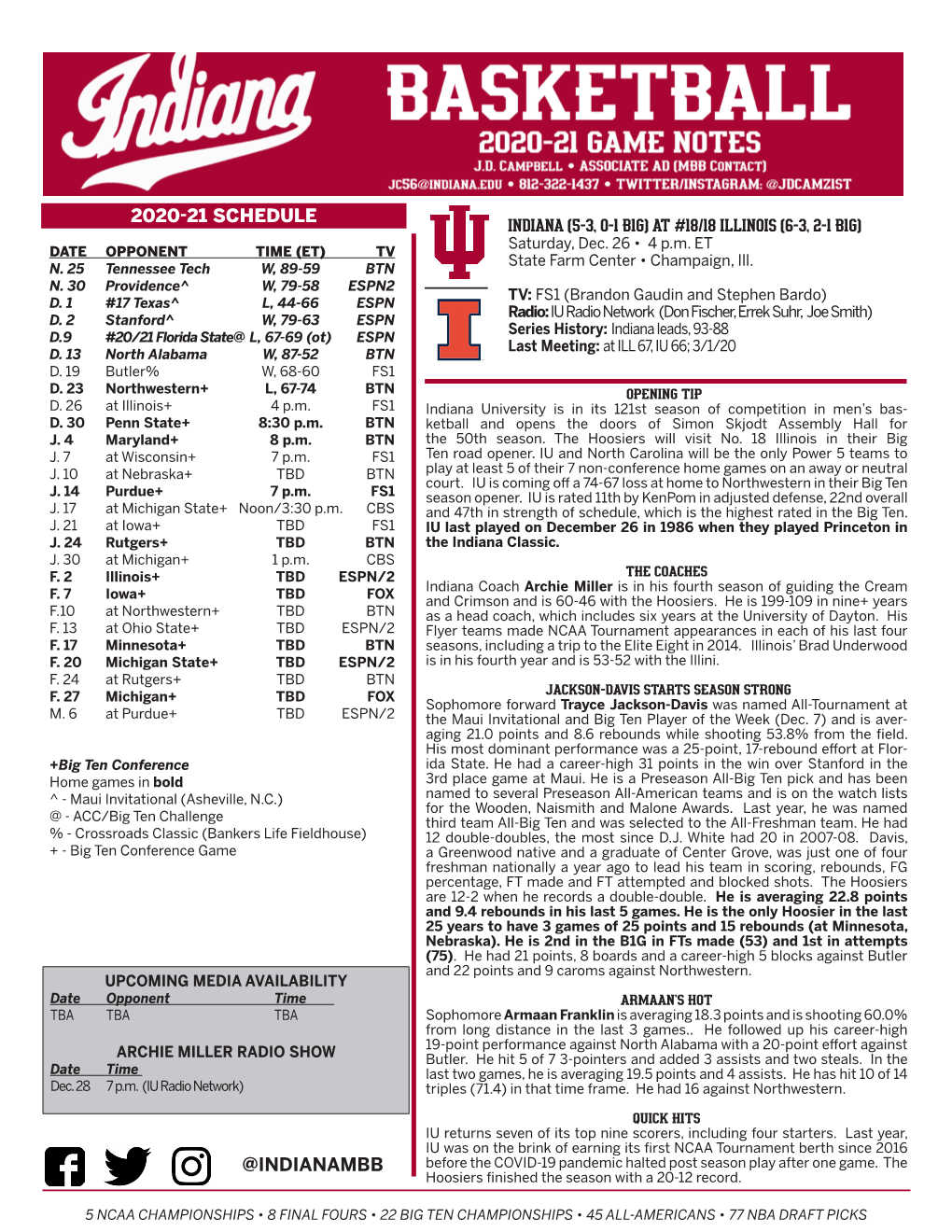 @Indianambb 2020-21 Schedule