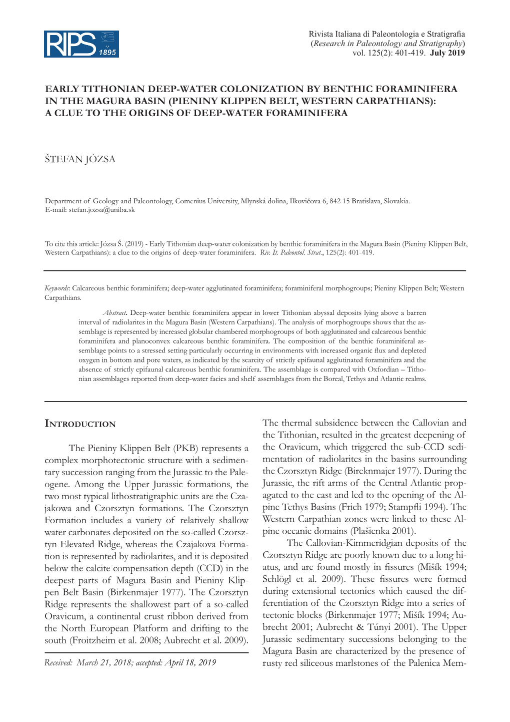 Early Tithonian Deep-Water Colonization By