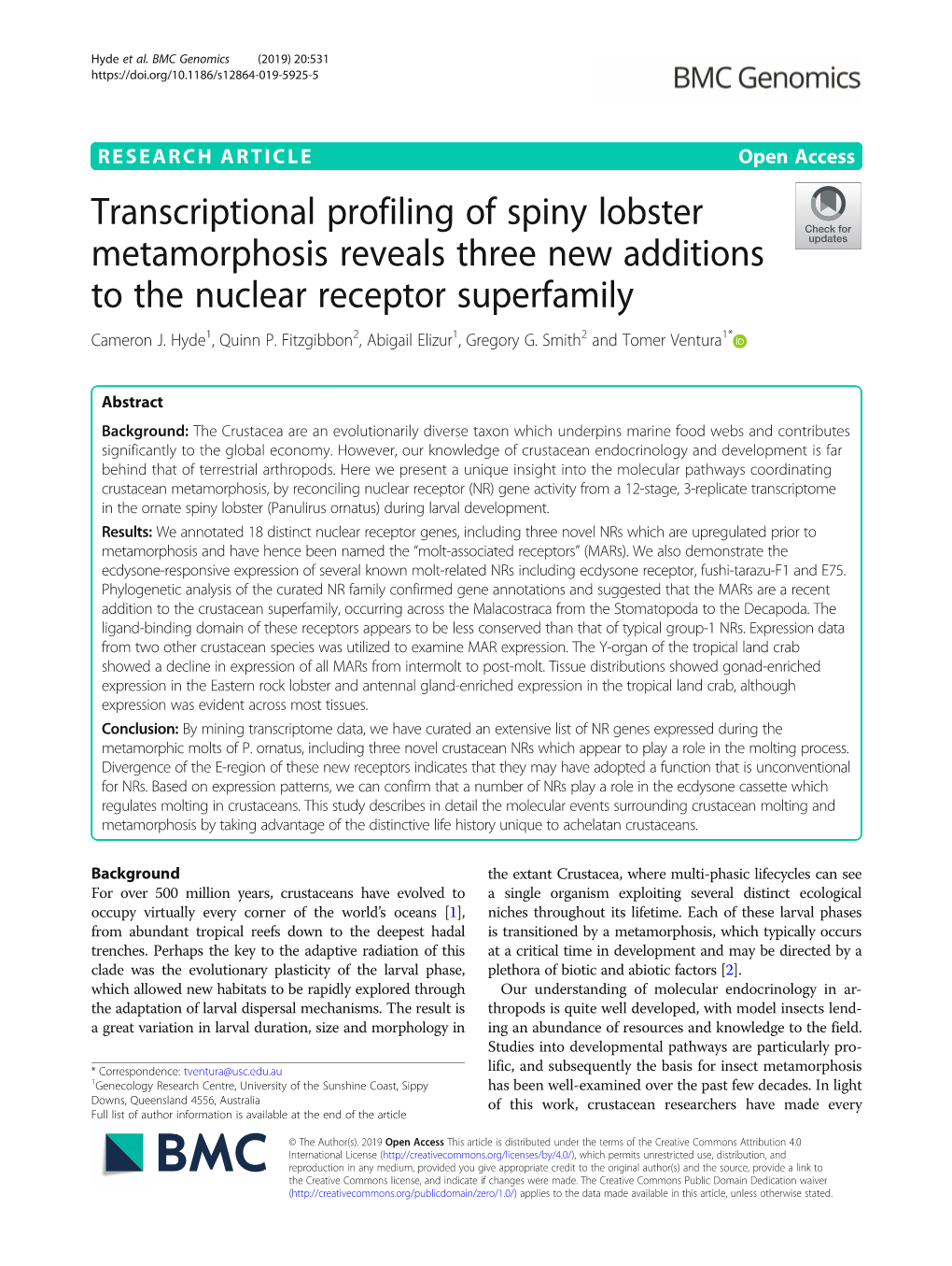 Transcriptional Profiling of Spiny Lobster Metamorphosis Reveals Three New Additions to the Nuclear Receptor Superfamily Cameron J