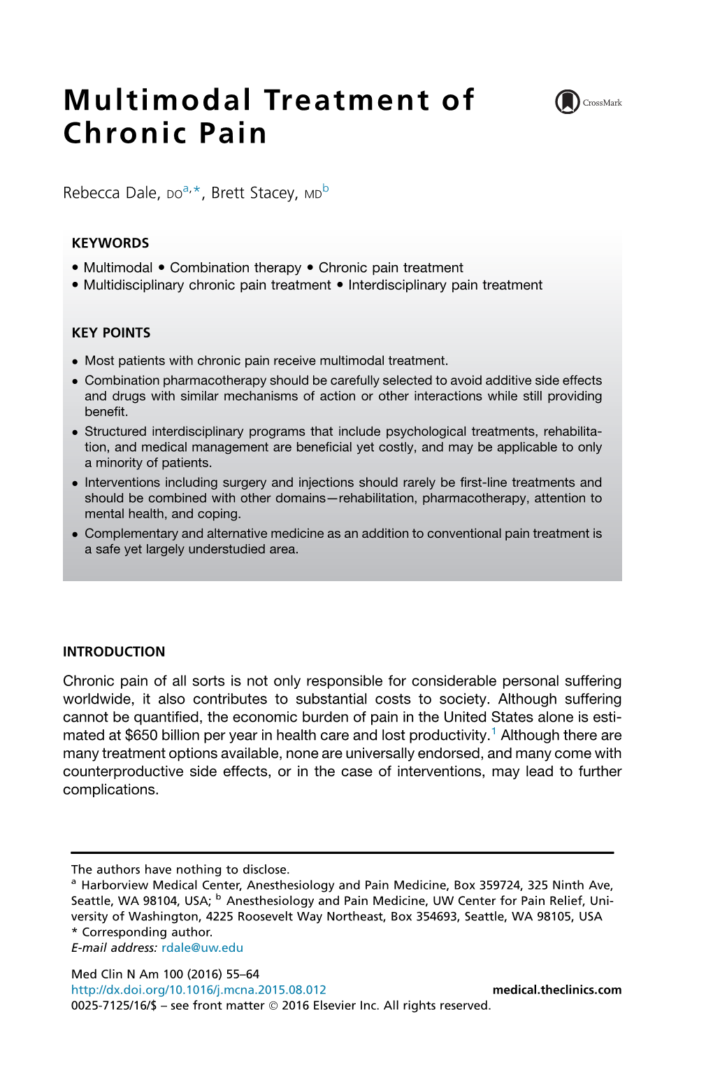 Multimodal Treatment of Chronic Pain