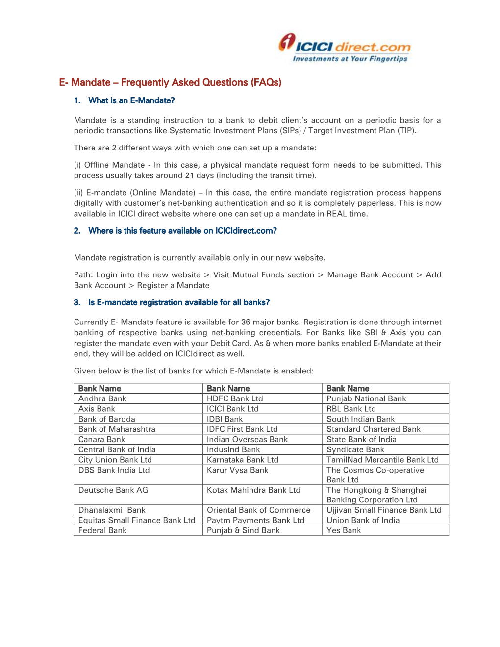 E- Mandate – Frequently Asked Questions (Faqs)