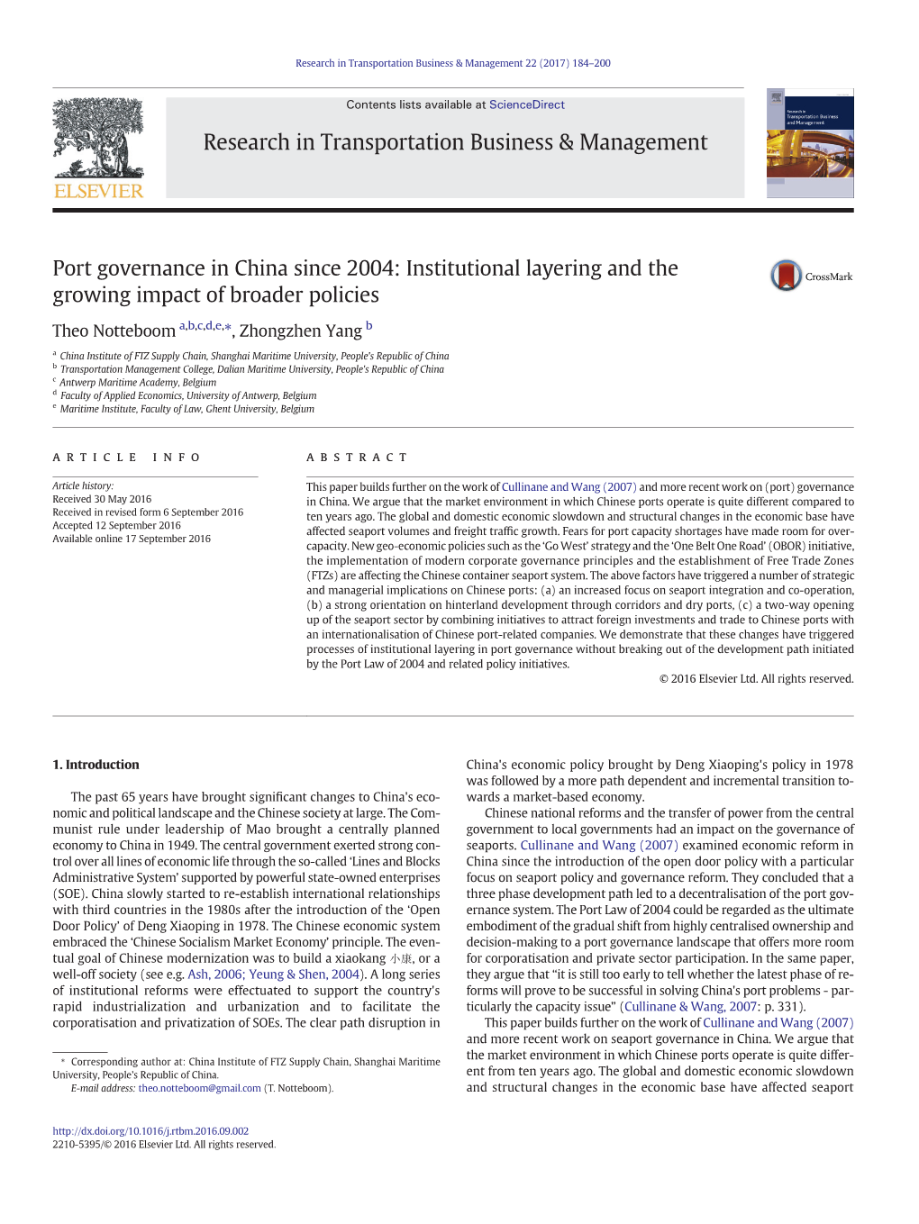 Port Governance in China Since 2004: Institutional Layering and the Growing Impact of Broader Policies