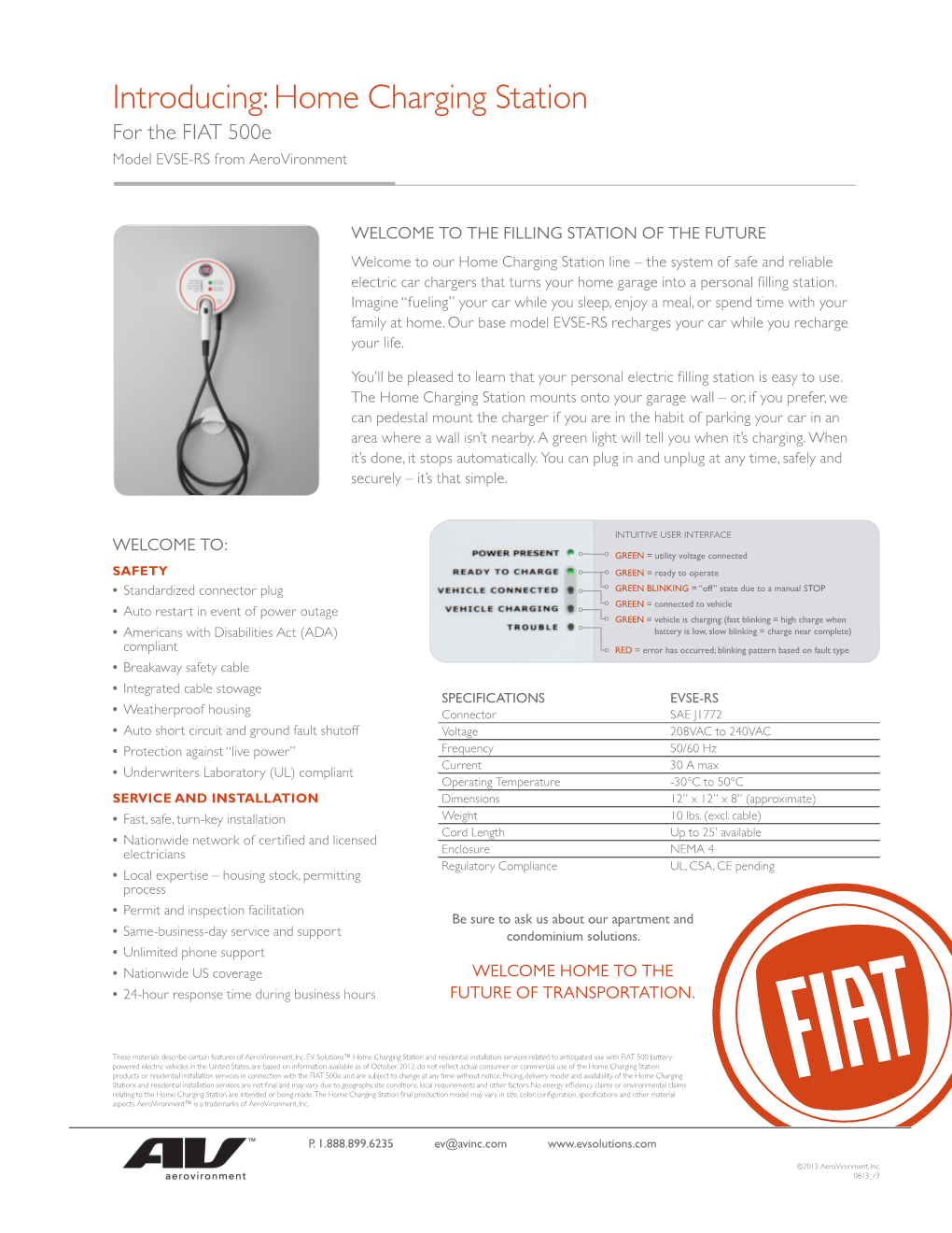 Home Charging Station for the FIAT 500E Model EVSE-RS from Aerovironment