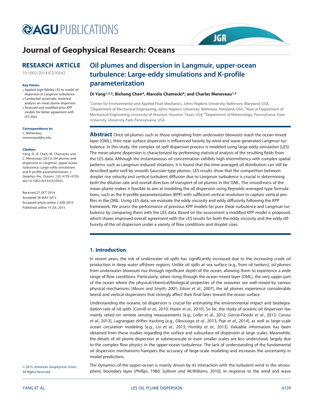 Oil Plumes and Dispersion in Langmuir, Upper‐