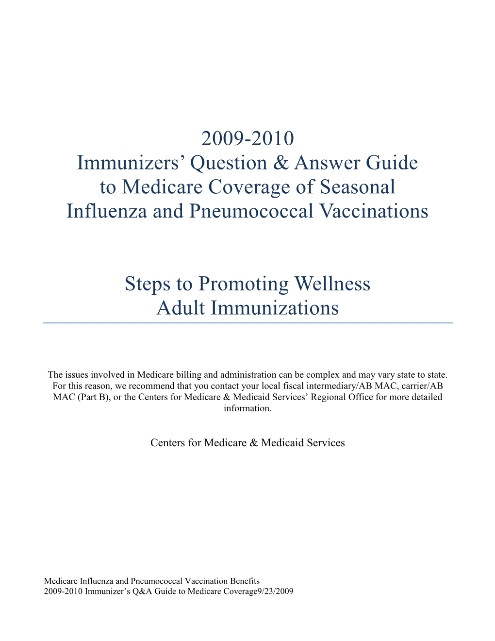 Immunizers Guide to Flu and PPV Vaccinations