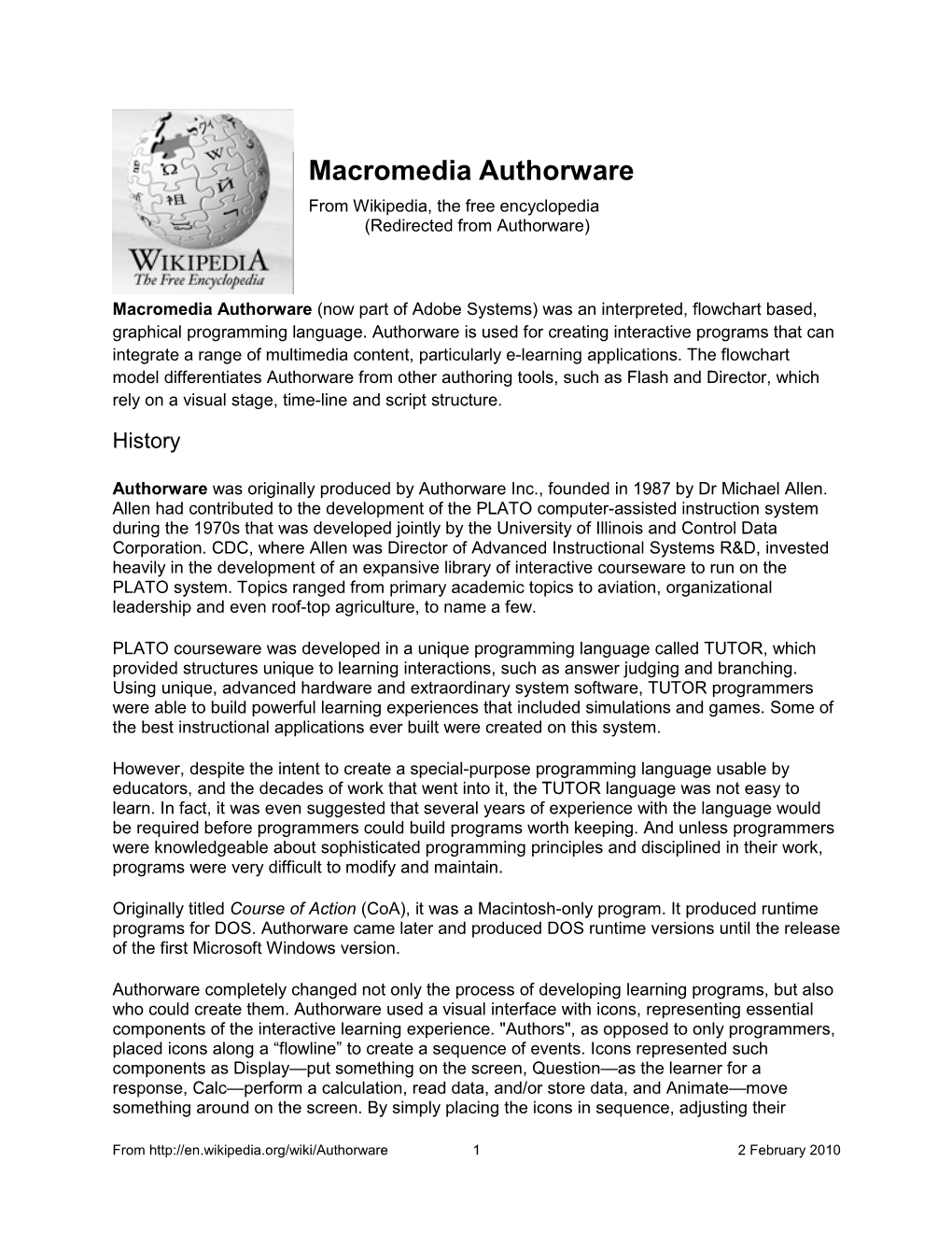 Macromedia Authorware from Wikipedia, the Free Encyclopedia (Redirected from Authorware)