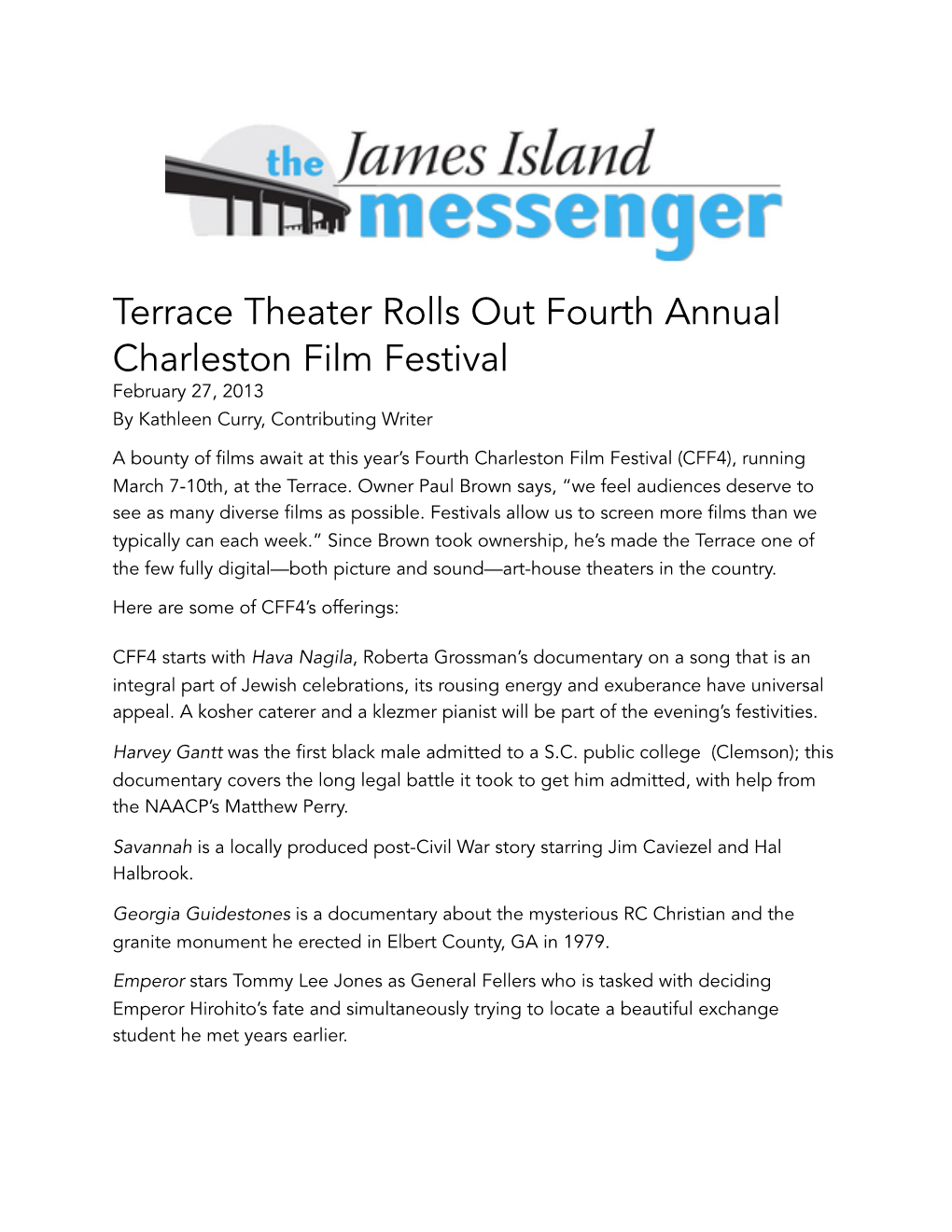 Terrace Theater's Fourth Charleston Film Festival