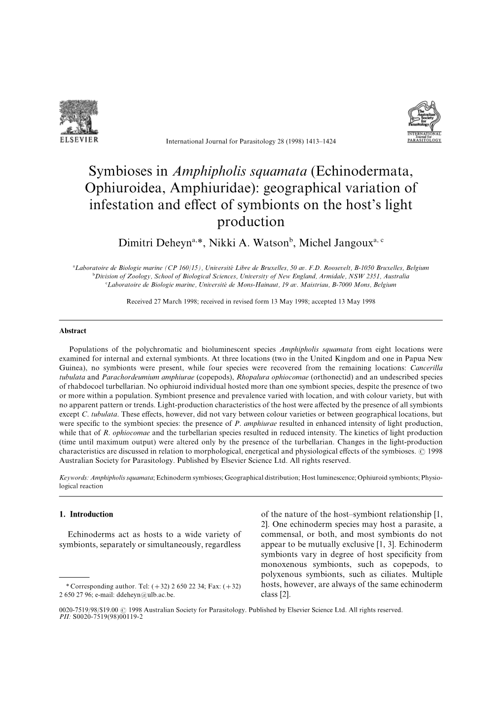 Symbioses in Amphipholis Squamata 