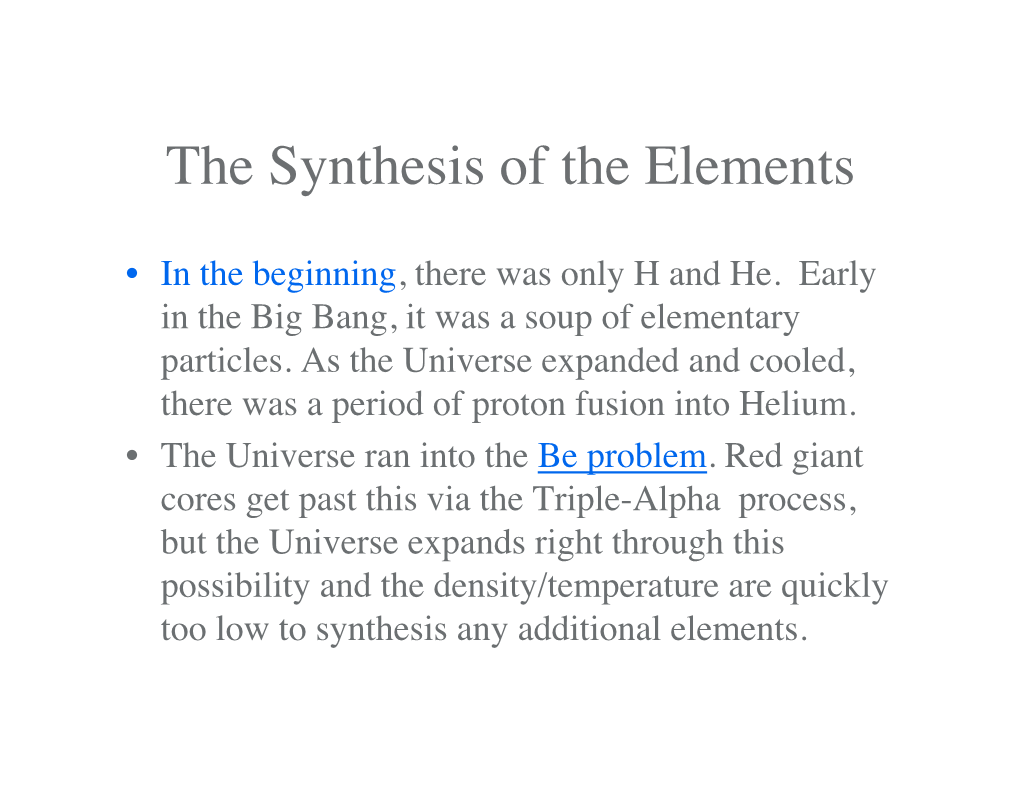 The Synthesis of the Elements