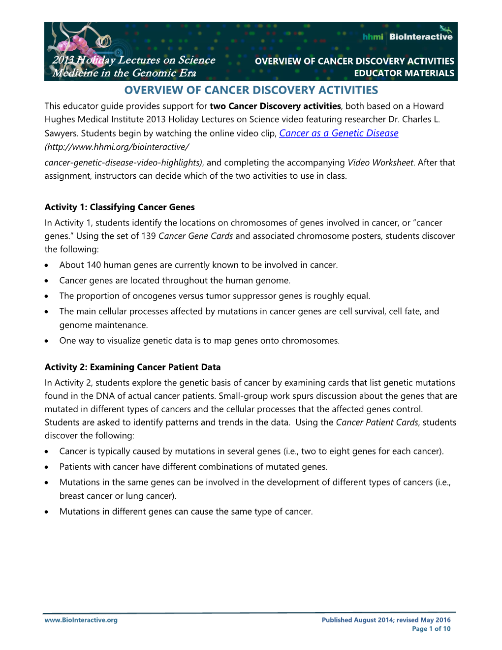 Activity 1 and 2 Overview