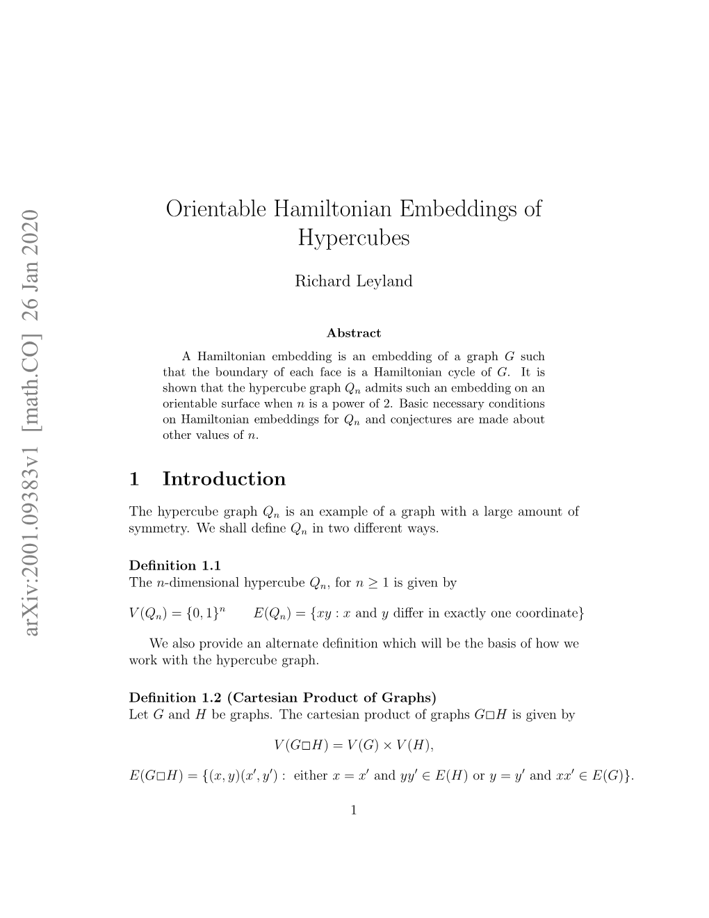 26 Jan 2020 Orientable Hamiltonian Embeddings of Hypercubes