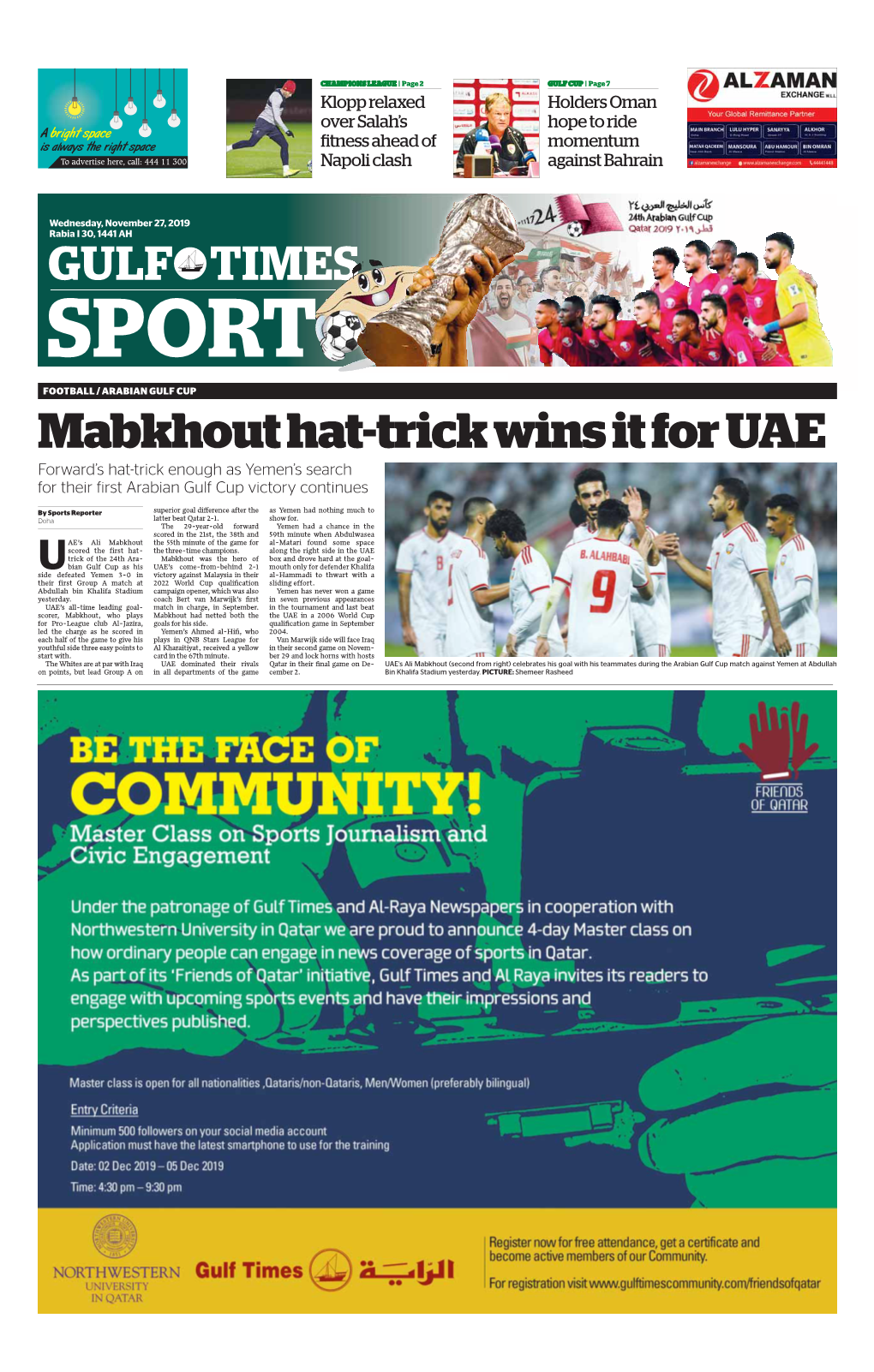 Mabkhout Hat-Trick Wins It for UAE Forward’S Hat-Trick Enough As Yemen’S Search for Their First Arabian Gulf Cup Victory Continues