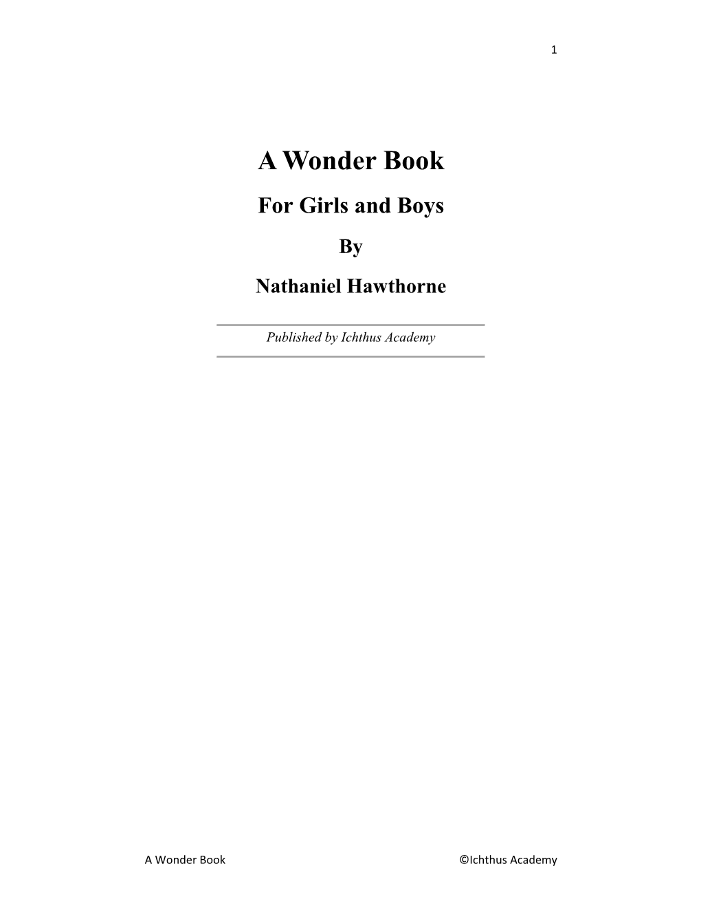 A Wonder Book for Girls and Boys by Nathaniel Hawthorne