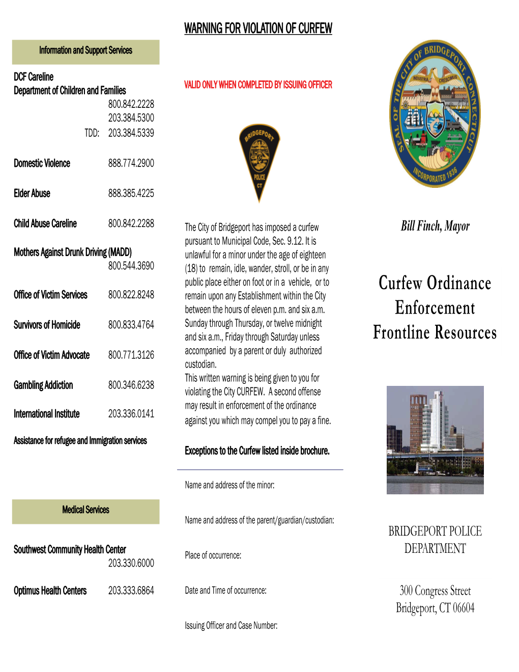 Curfew Ordinance Enforcement Frontline Resources