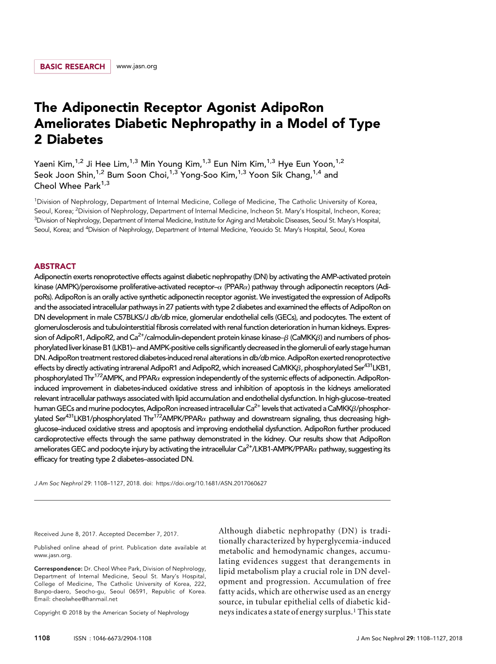 The Adiponectin Receptor Agonist Adiporon Ameliorates Diabetic Nephropathy in a Model of Type 2 Diabetes