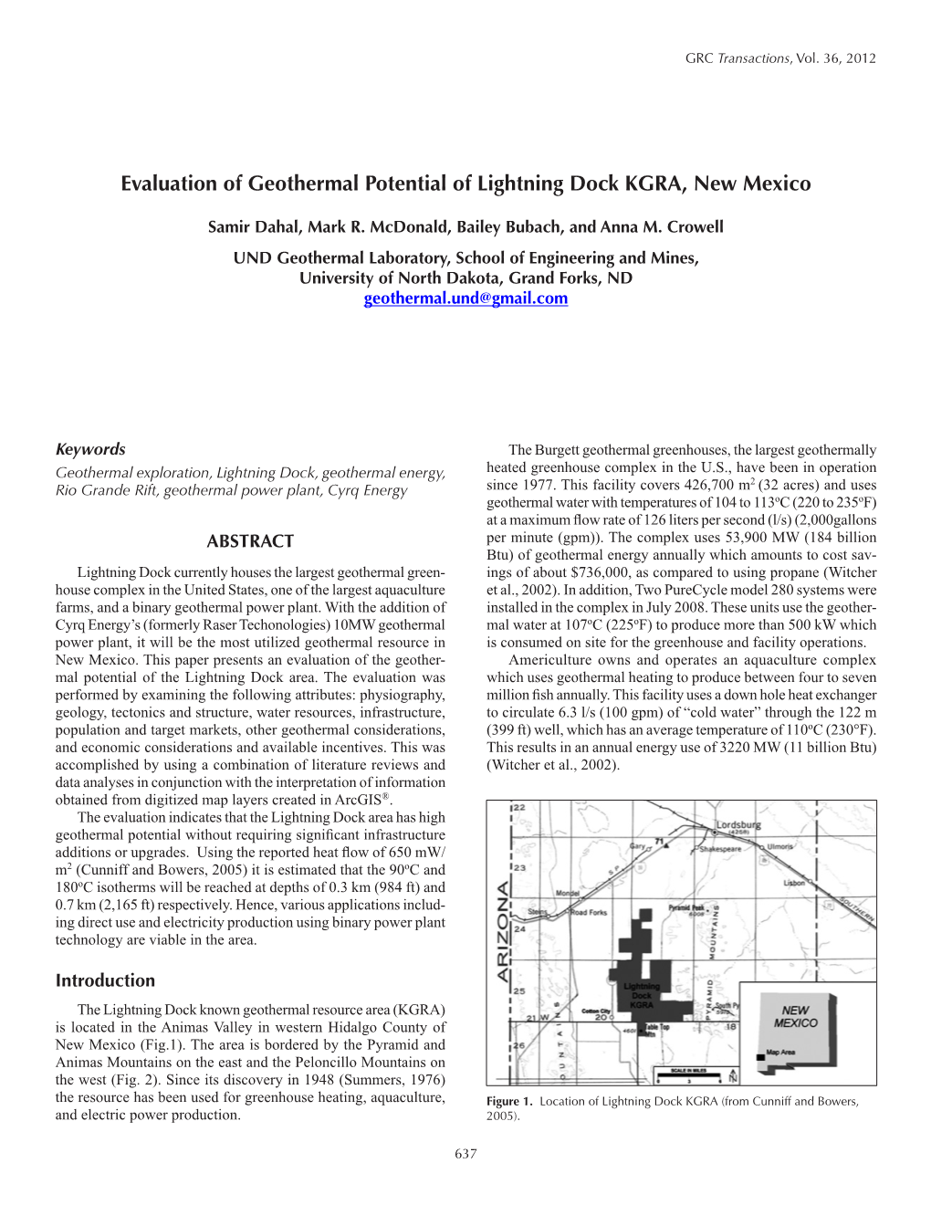 Evaluation of Geothermal Potential of Lightning Dock KGRA, New Mexico