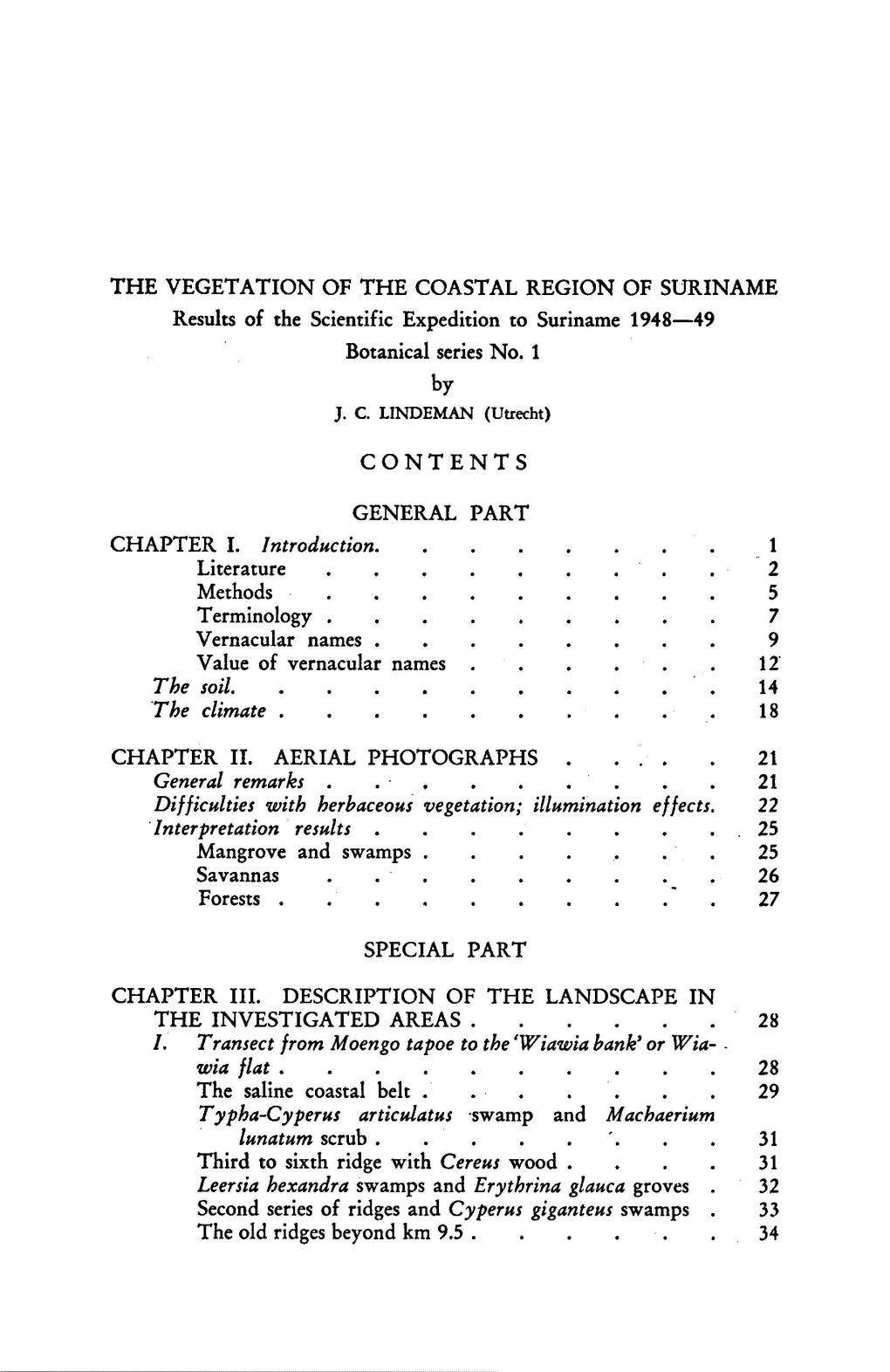 The Vegetation of the Coastal Region of Suriname. Results of the Scientific Expedition to Suriname 1948—49 Botanical Series No