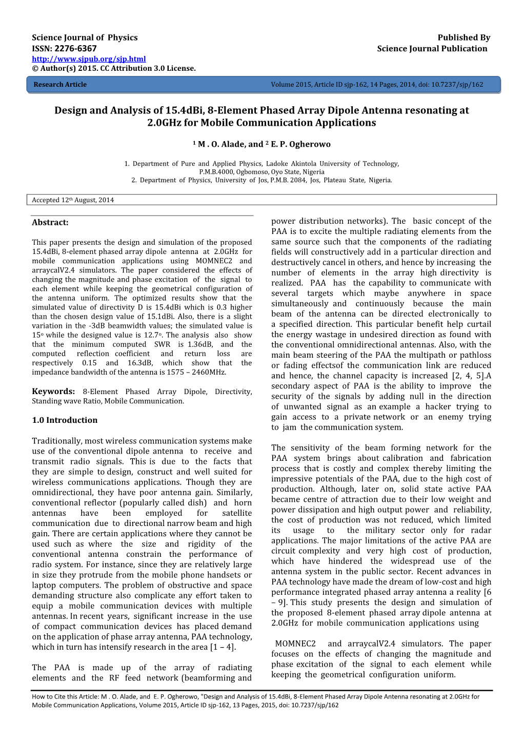 Design and Analysis of 15.4Dbi, 8-Element Phased Array Dipole Antenna Resonating at 2.0Ghz for Mobile Communication Applications