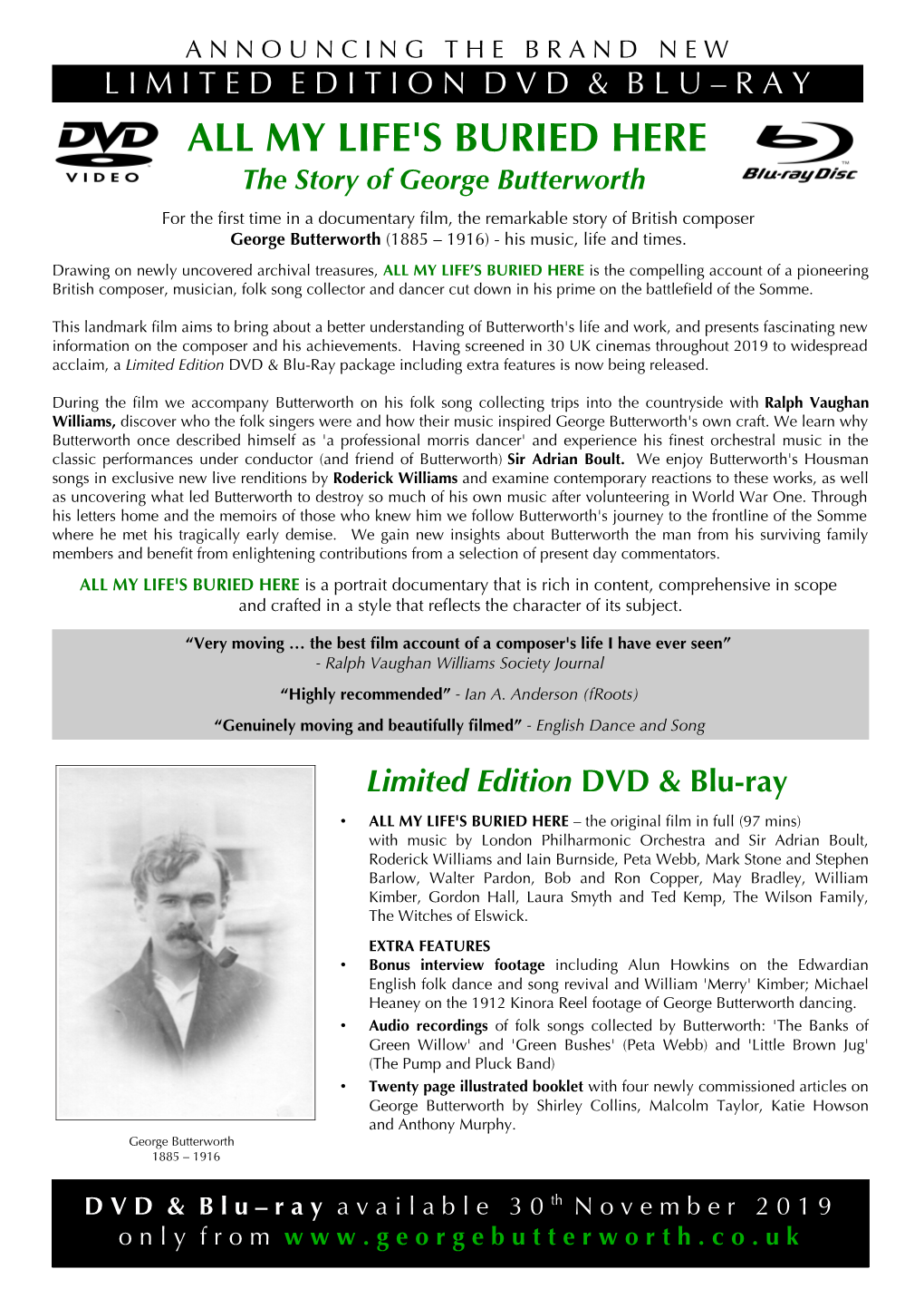 Butterworth for the Frst Time in a Documentary Flm, the Remarkable Story of British Composer George Butterworth (1885 – 1916) - His Music, Life and Times